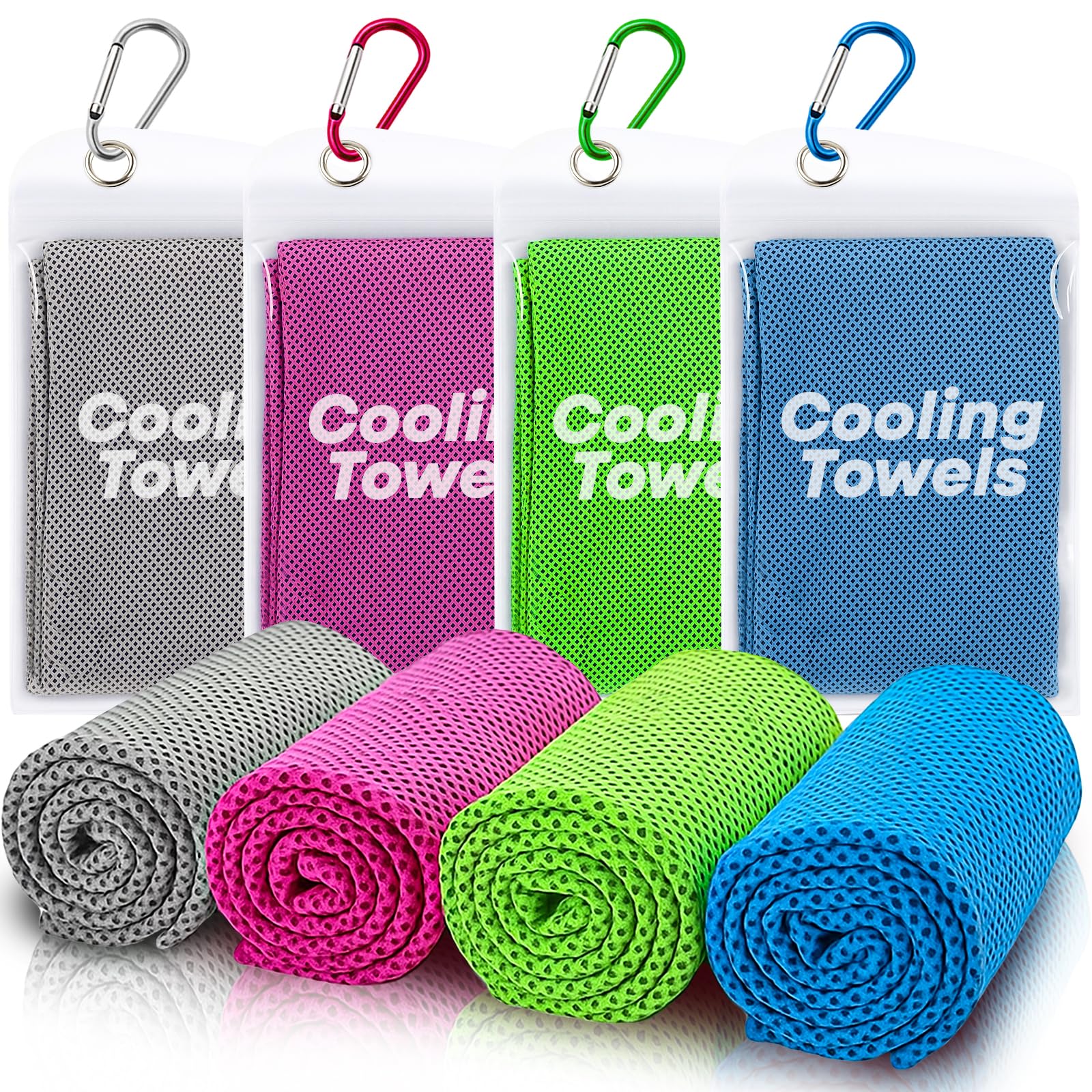 RUENVUE 4 Pack Cooling Towels (40"x 12"), Soft Breathable Gym Towels, Outdoors Ice Towel for Neck and Face, Camp Essentials Microfiber Sweat Towels for Gym, Run, Yoga, Workout, Travel, Climb