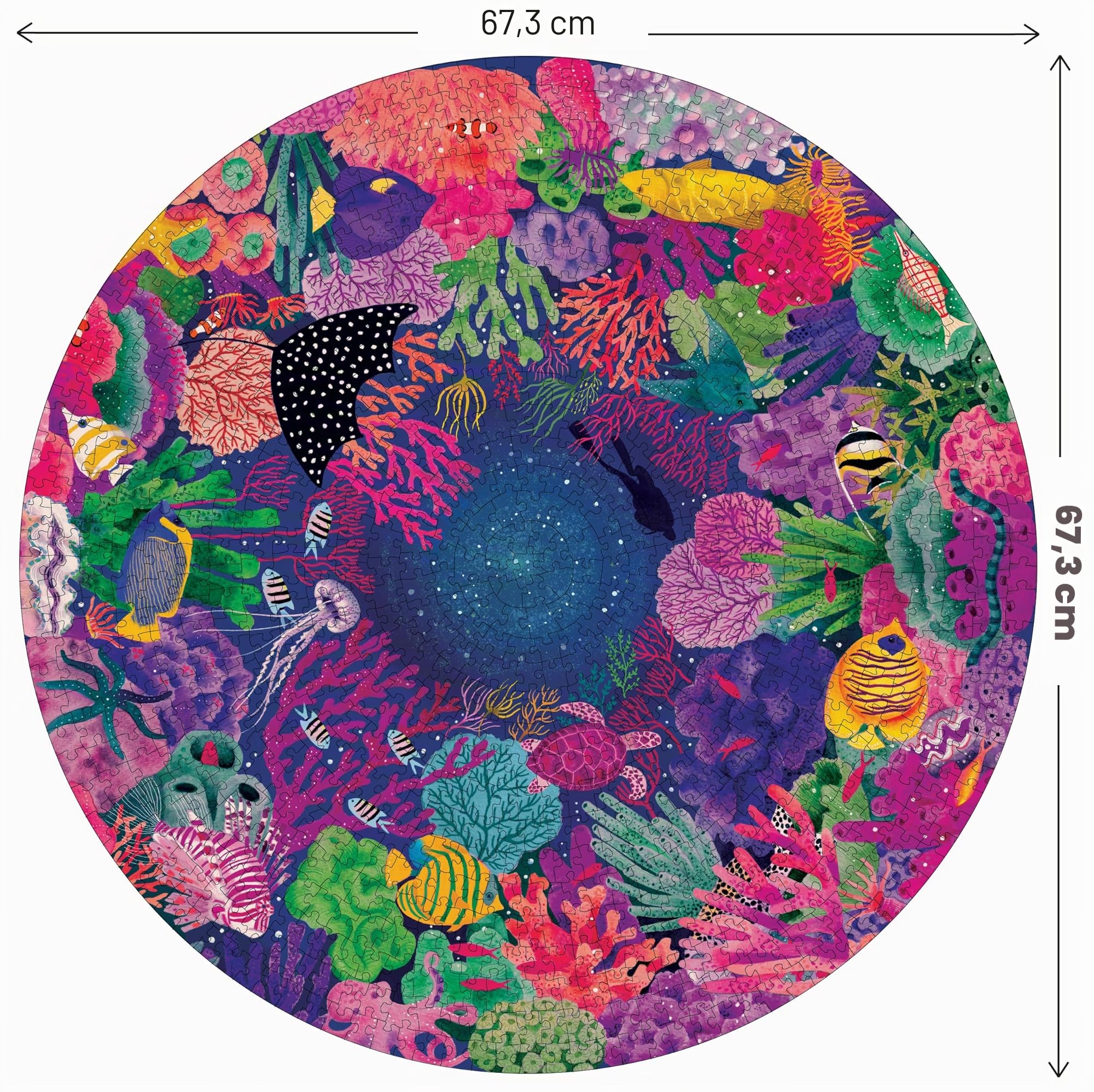 Elena Essex Puzzle rotondi per adulti 1000 pezzi - Starlight Scuba | Puzzle da 1000 pezzi per adulti | Puzzle | Puzzle colorato barriera corallina oceano mare | diametro 67,3 cm