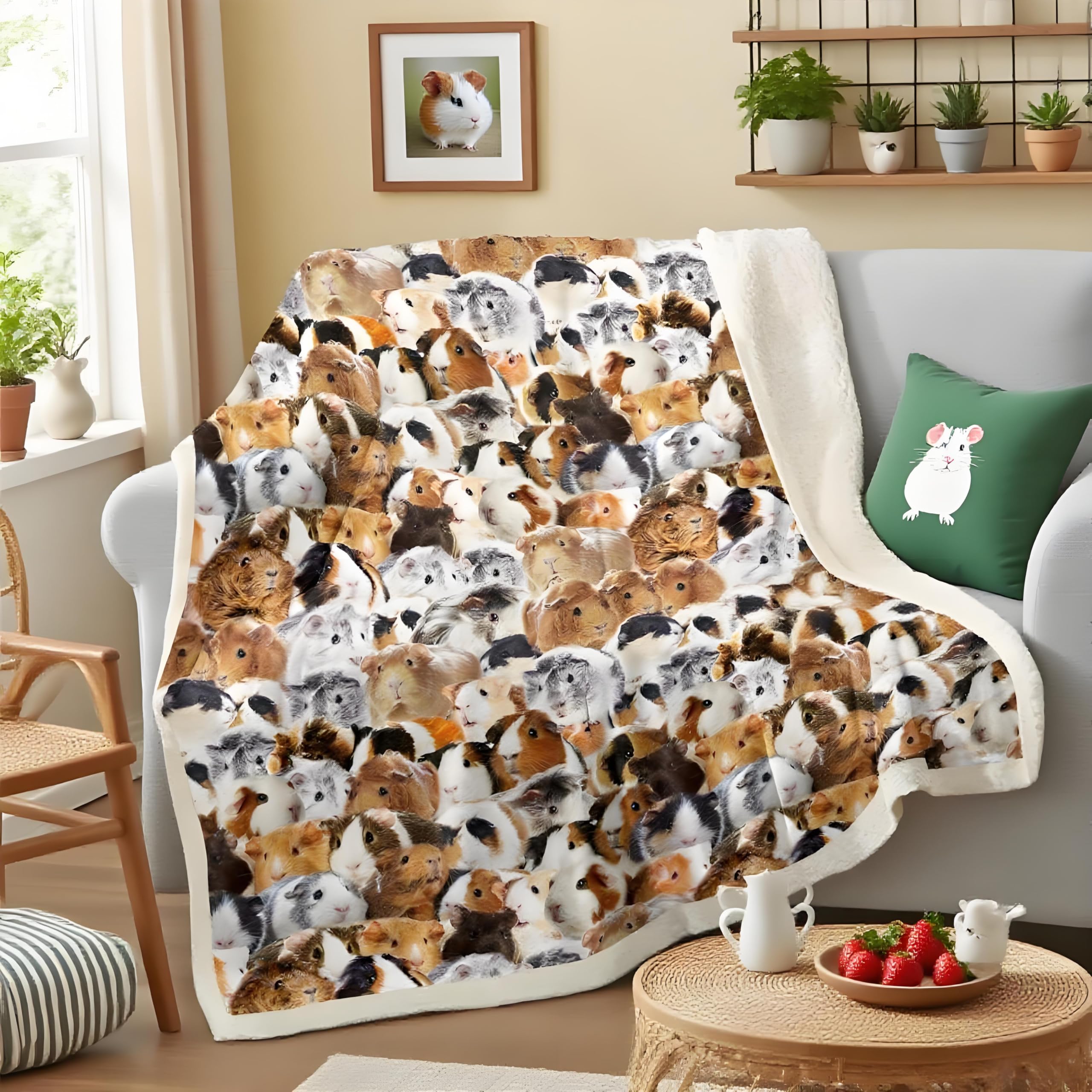 Kids Guinea Pig Fleece Blanket Children Cute Cavy Animal Sherpa Throw Blanket for Bed Sofa Couch Lovely Funny Pet Fuzzy Blanket Boys Girls Soft Warm Plush Flannel Blanket Single 50x60 Inch