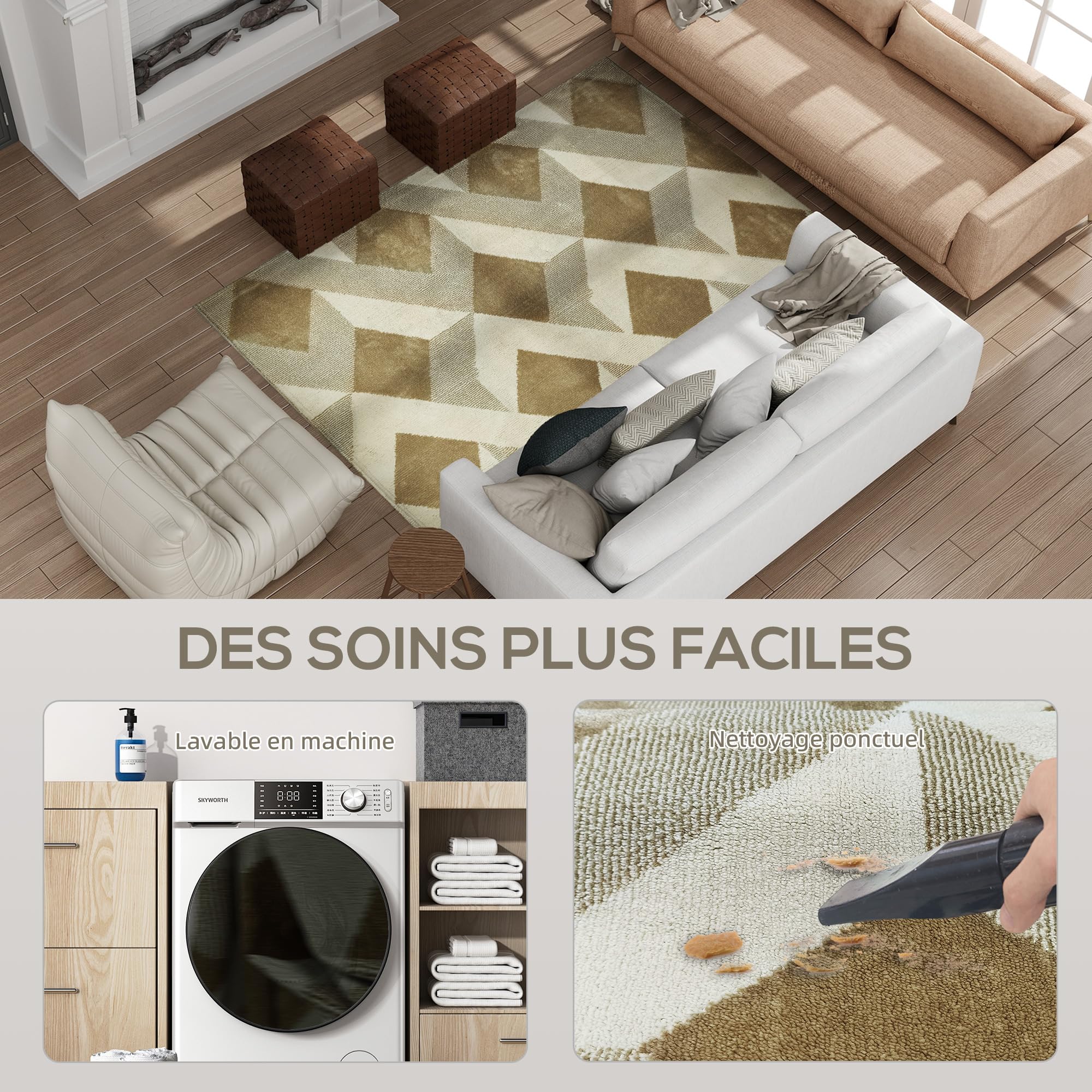 HOMCOM Tappeto da soggiorno lavabile a macchina 120x170 cm Marrone chiaro | Tappeto a pelo corto ipoallergenico per soggiorno, ufficio, camera da letto