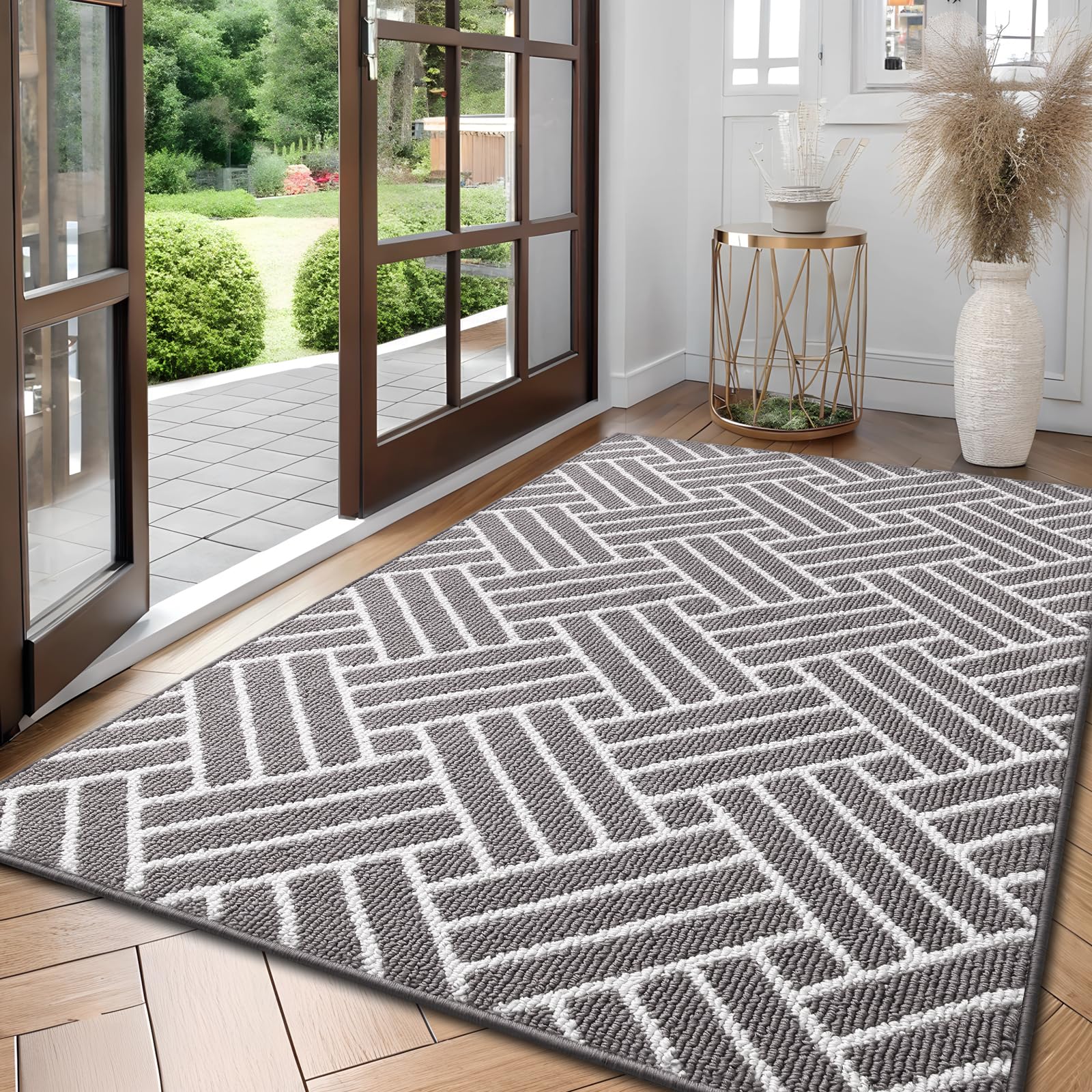 OLANLY Indoor Door Mat 59x35, Low-Profile Dirt Resistant Doormat, Grey