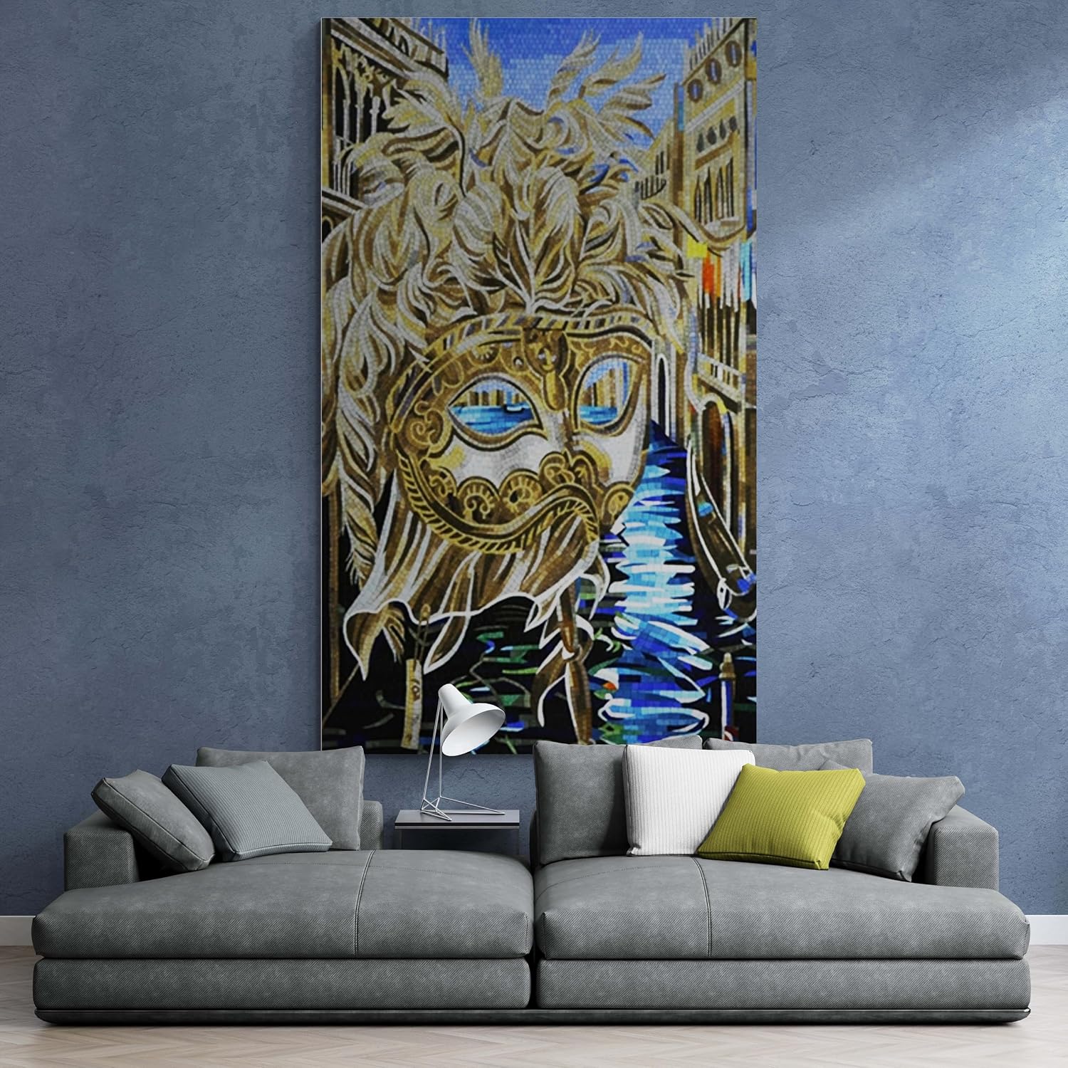 Handmade Venetian Mask Marble Mosaic Wall Art – Hand-Cut Carnival Inspired Stone Mosaic Tile Artwork for Elegant Interior Décor
