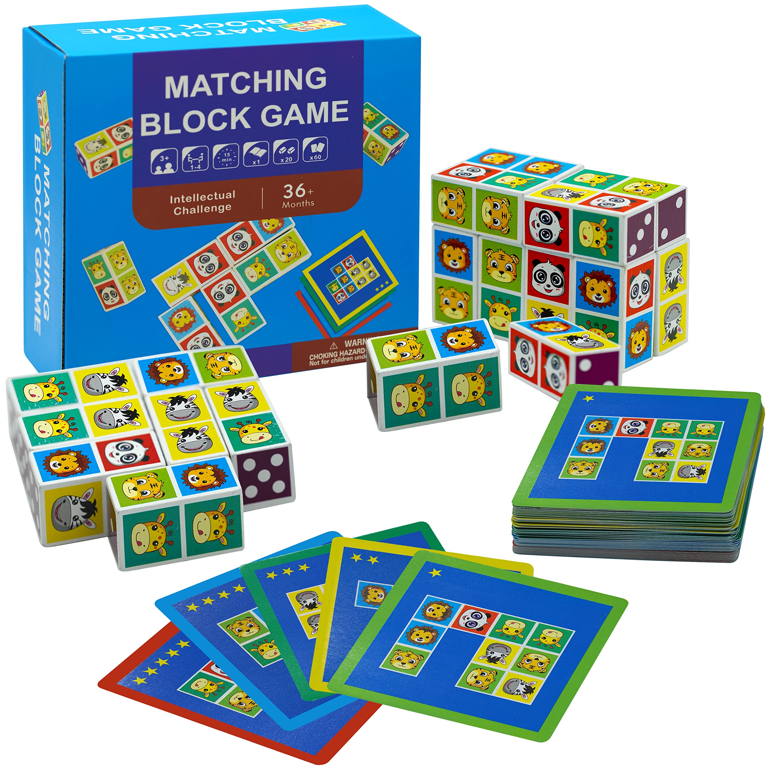 Amazon.com: Matching Game: Animal Memory Game | A Fun & Fast Toys for Kids  and Adults for Family Night, Play with up to 4 Players, 20 Building Cubes,  60 Challenge Cards, Matching