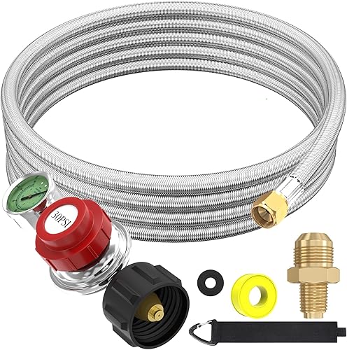 Regulador de propano ajustable de alta presión NQN de 12 pies 0-30 PSI con indicador de flujo de gas de 0~60PSI, ajuste de rosca hembra de 3/8" con