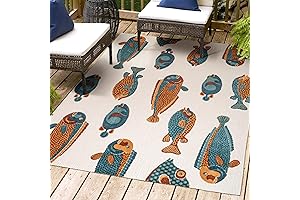 Jonathan Y Algarve Modern Outdoor Nautical Rug with Fish Design