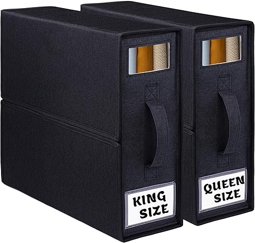 SALWA - Organizador de sábanas (paquete de 2, negro) - Tamaño de sábana de cama KingQueen - Organizadores de sábanas y almacenamiento - Caja de