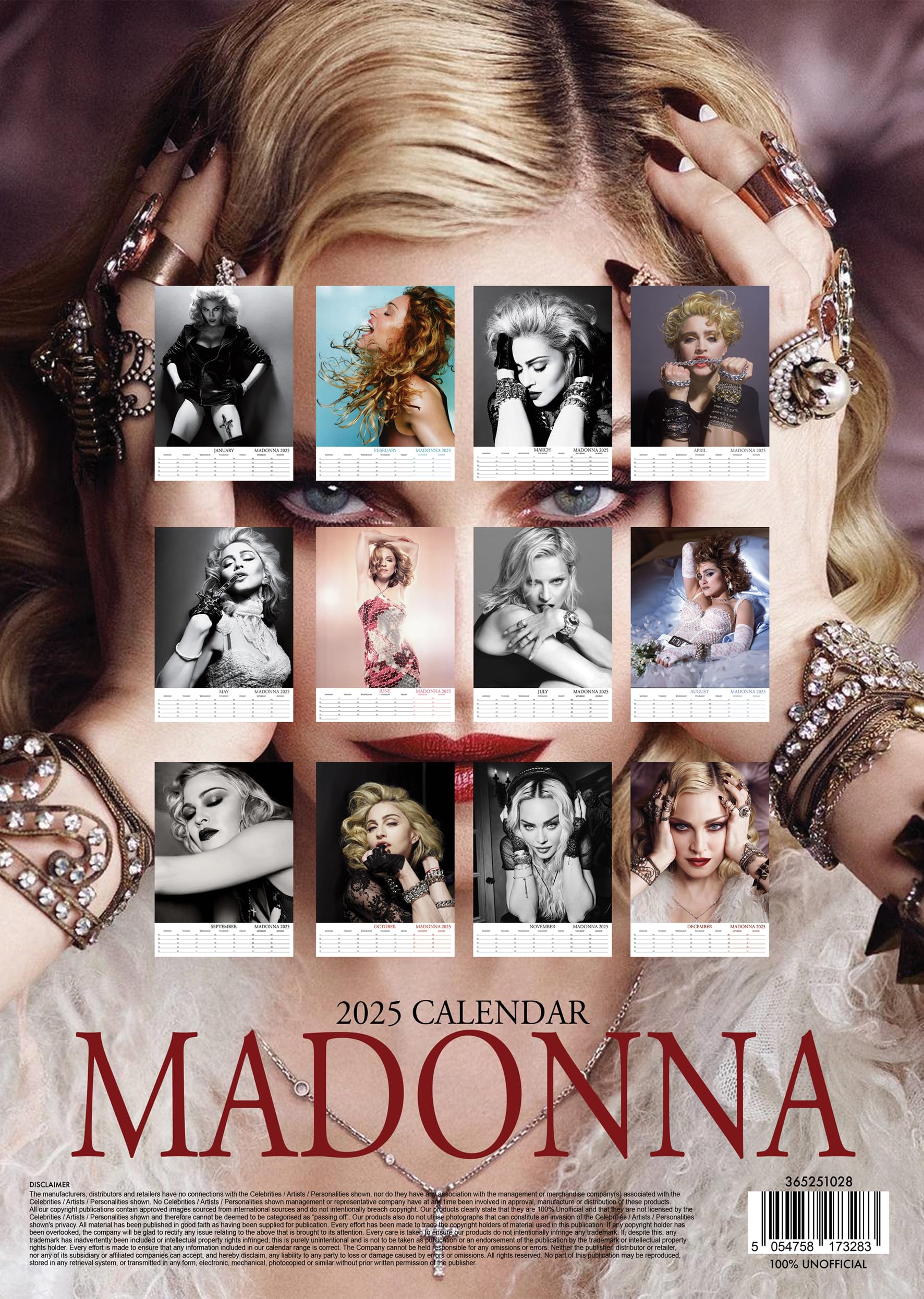 Madonna 2025 A3 Rebel Music Wirobound Wall Calendar Ideal for a