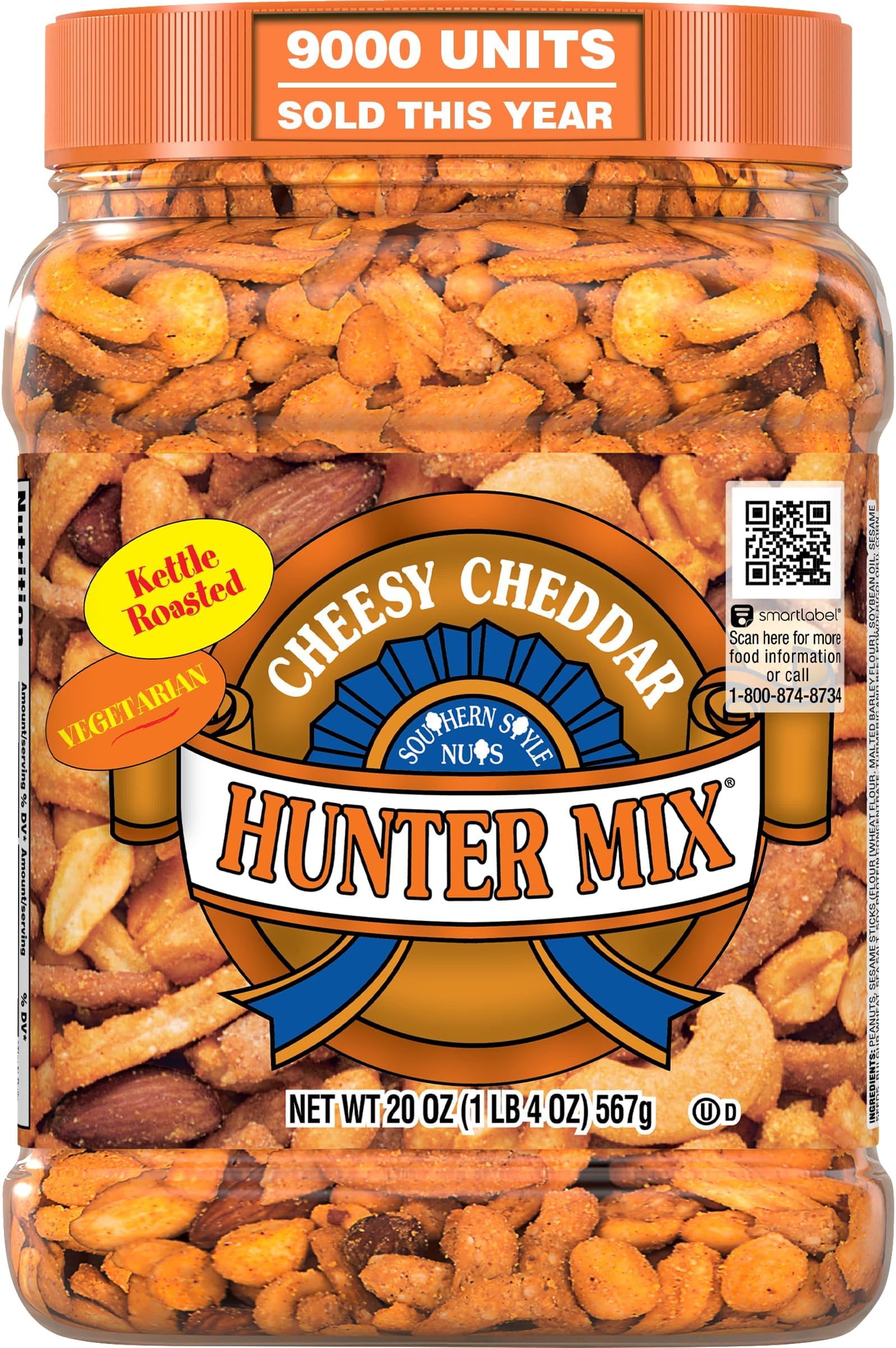 Southern Style Nuts Cheesy Cheddar Hunter Bulk Trail Mix, 20 oz (Pack of 1), Roasted Peanuts, Sesame Sticks, Corn Sticks, Almonds & Cashews, Mixed Nuts, Snacks for Adults & Kids