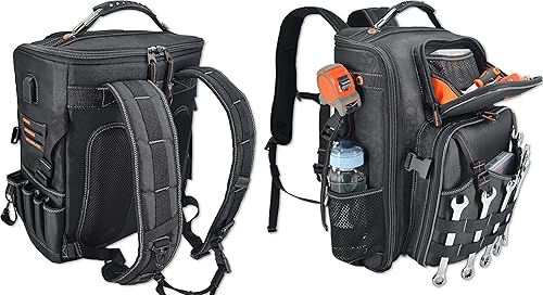 Miniatura 3 de WELKINLAND Mochila de herramientas completamente abierta, mochila de herramientas para hombres, mochilas de herramientas para electricistas,Bolsa de