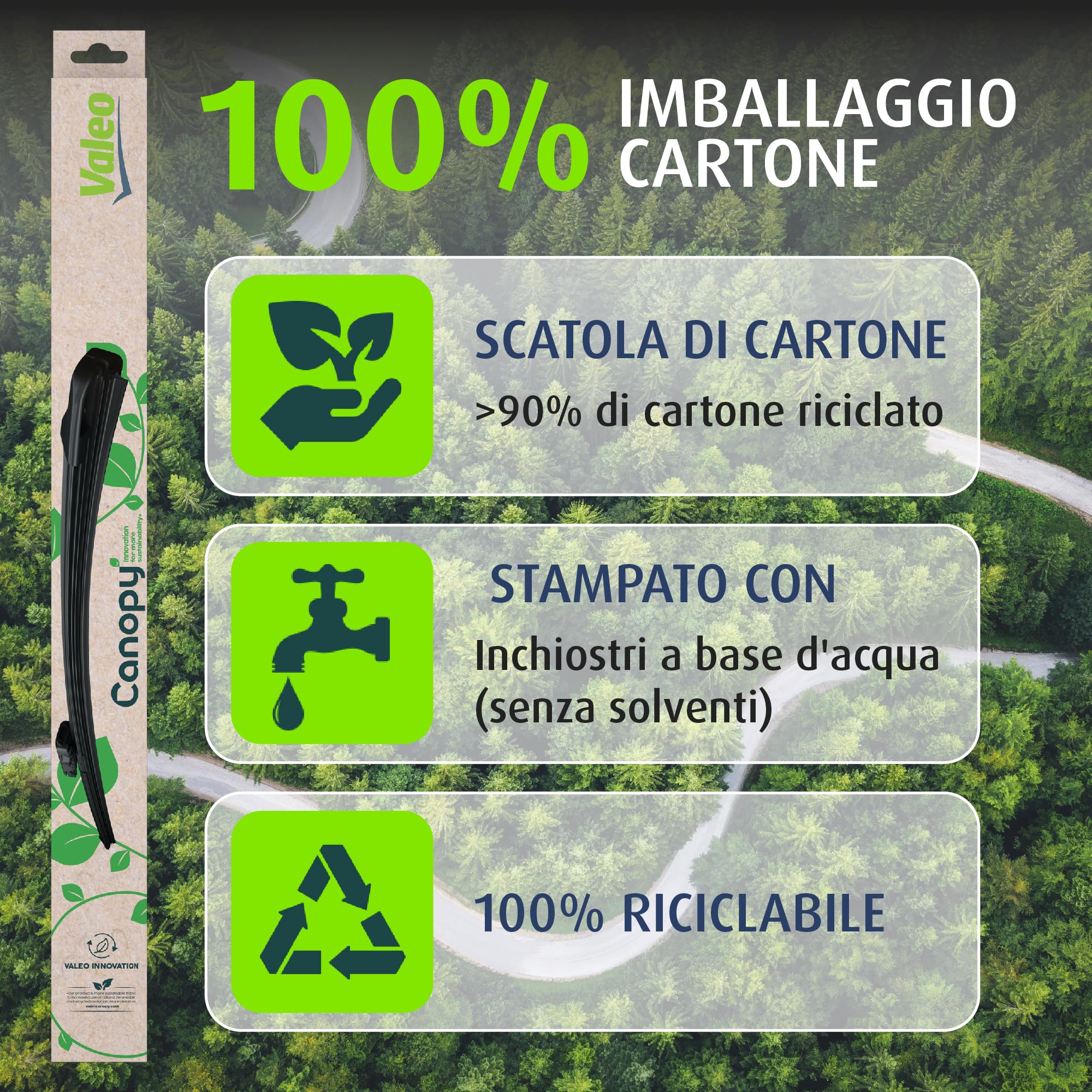 Valeo Canopy CAN08 Spazzola Tergicristallo Flat 500mm – Eco-sostenibile Con Gomme Naturali, Prodotto In Francia - 2