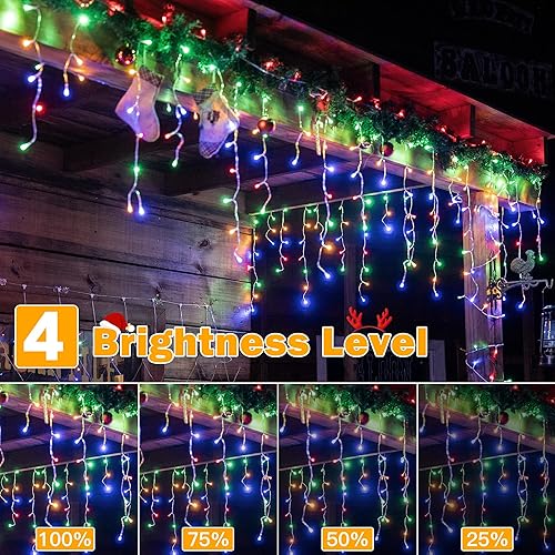 Miniatura 5 de Ollny Luces de carámbano multicolor para exteriores, 600 luces LED de Navidad de 49 pies con control remoto, 8 modos regulables, temporizador