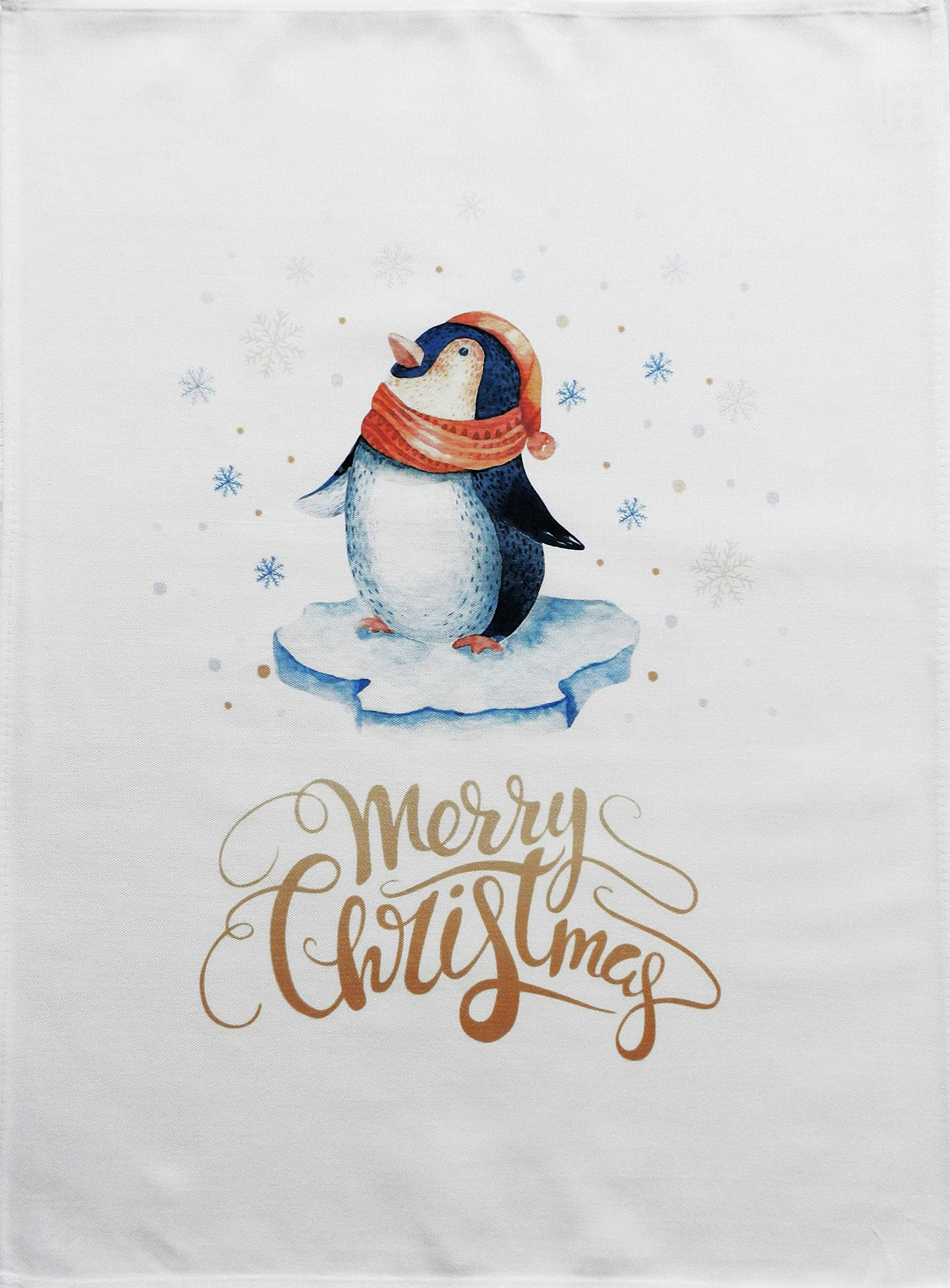 Half a Donkey Merry Christmas Penguin - Large Cotton Tea Towel