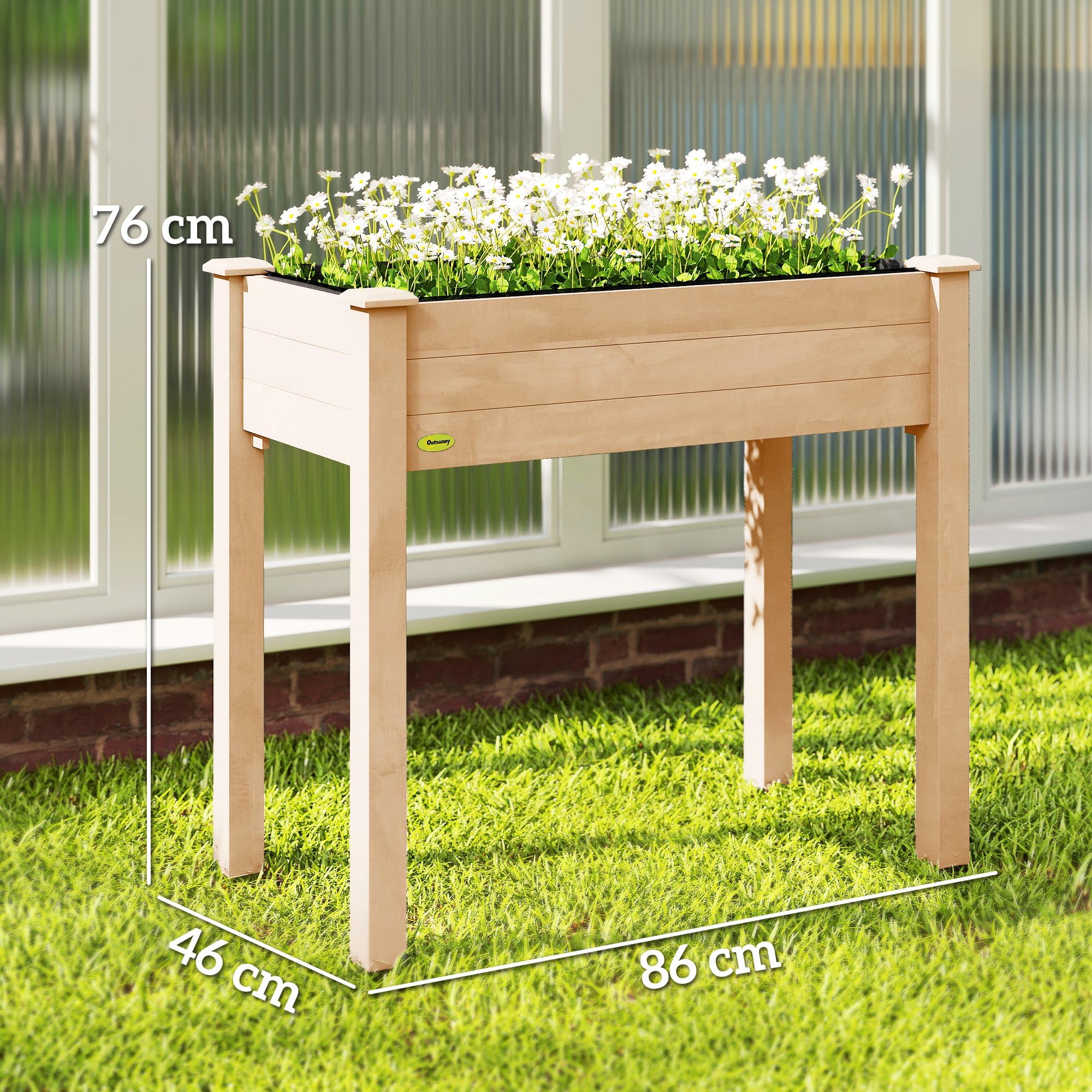 Outsunny Jardinière sur Pieds Potager dim. 86L x 46l x 76H cm Inserts d'irrigation + Feutre de Drainage Inclus Bois Massif Sapin, Effet Bois Naturel
