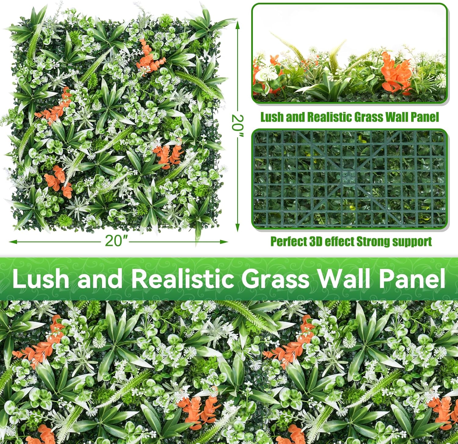 Greenery Wall Panels, 20"x20" 12PCS UV Protected Fake Grass Backdrop Privacy Fence Screen, Artificial Hedges for Outdoors Indoors Green Decor