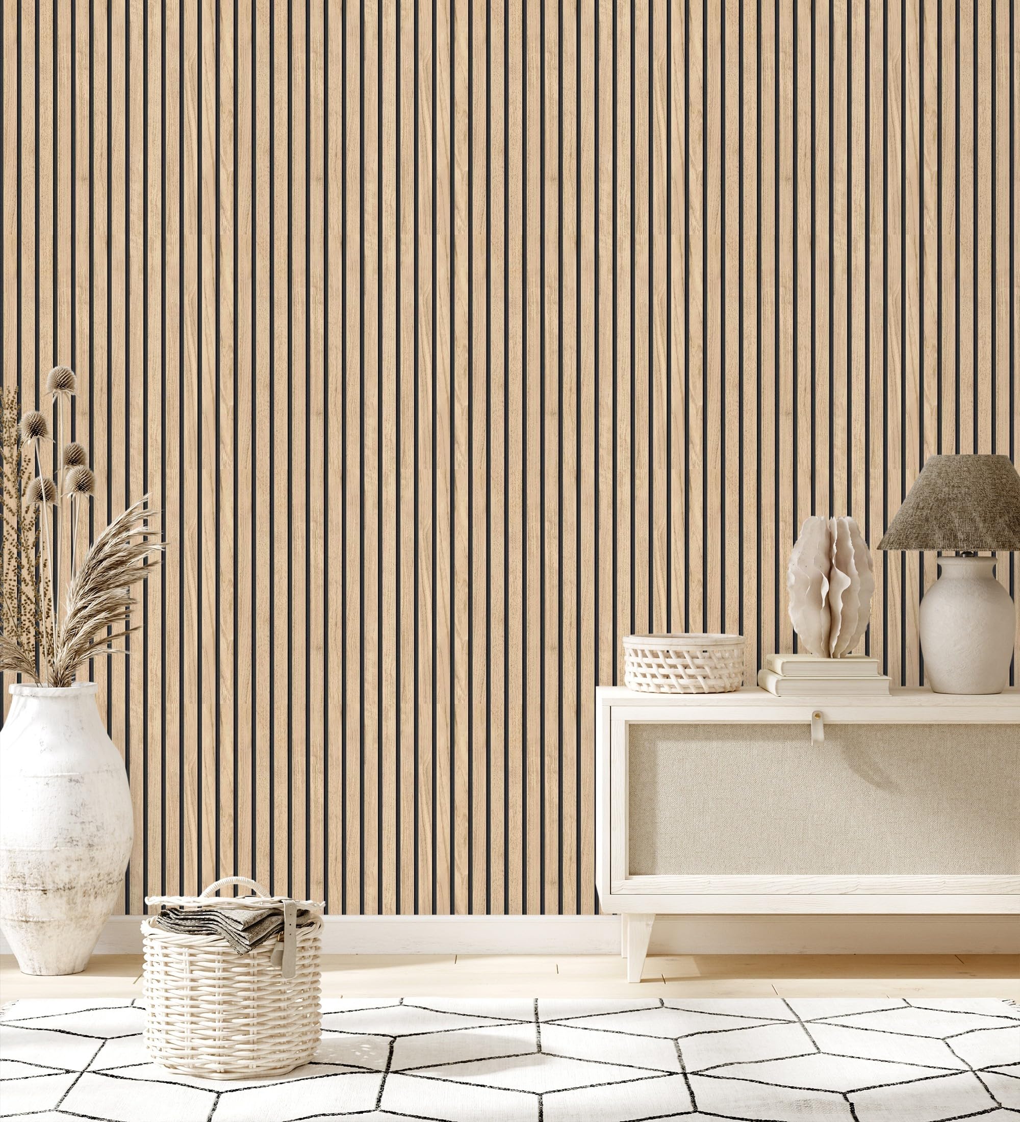 Papel pintado de listones de madera natural GAULAN 682815 para pared de salón y pasillo de 10m
