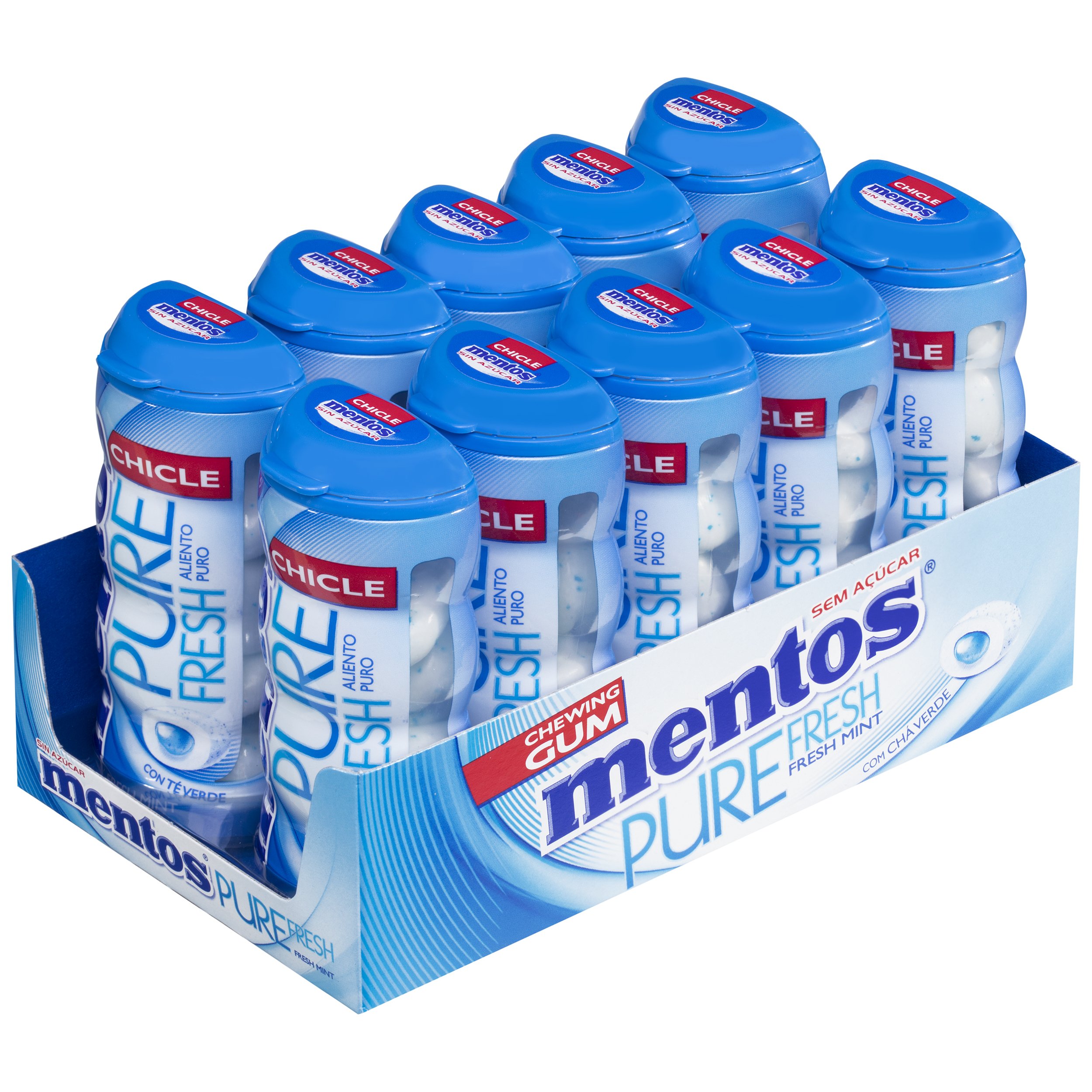 Mentos Pocket Chicle Menta, Sin Azúcar - 10 unidades de 30 gr. (Total 300 gr.)