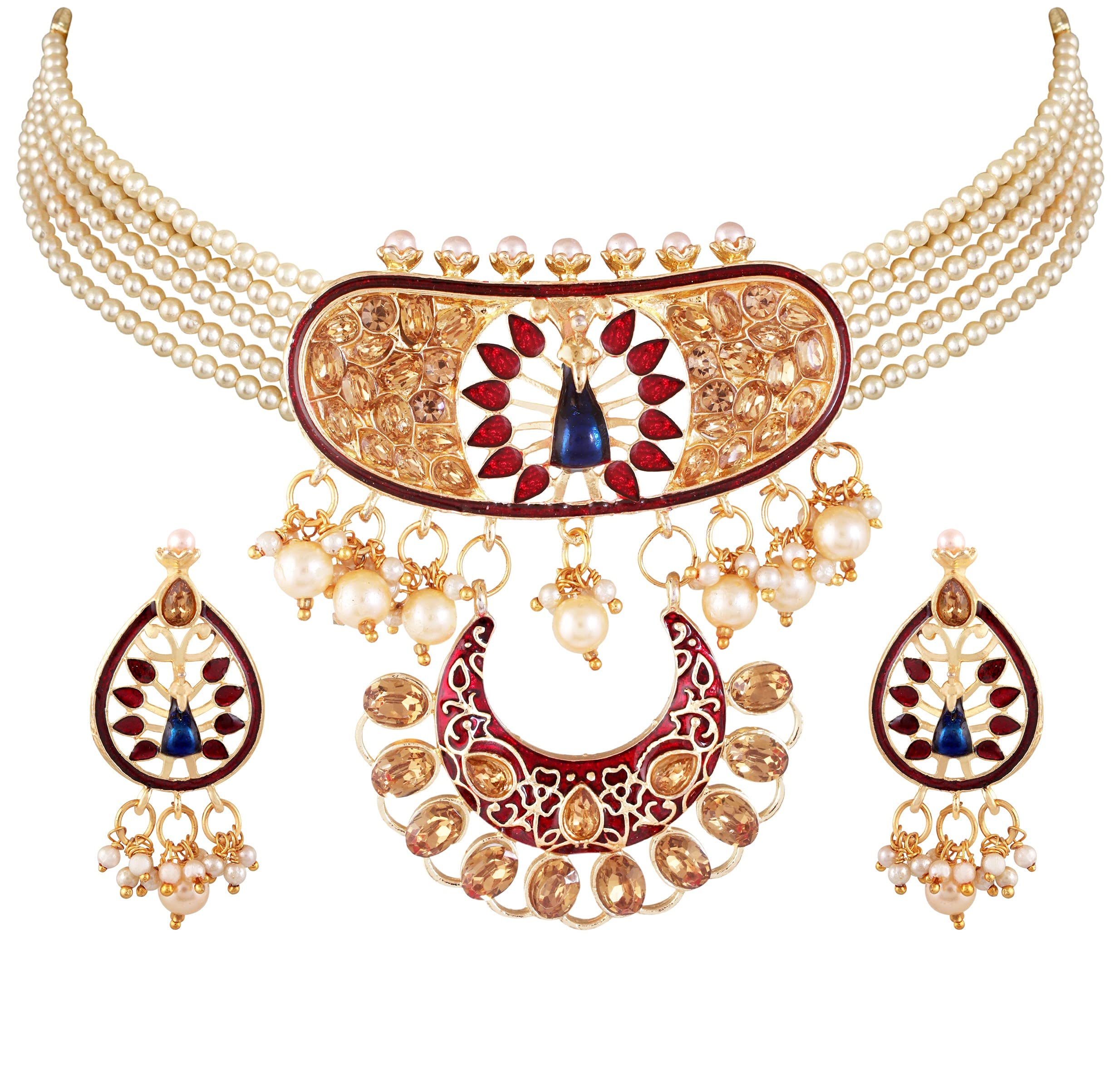 Mansiyaorange Hydrabadi Premium Pearl Red Colour Peacock Choker Necklace Jewellery/Jualry/Haar For Women (B09DT35T35) Amazon Price History, Amazon Price Tracker