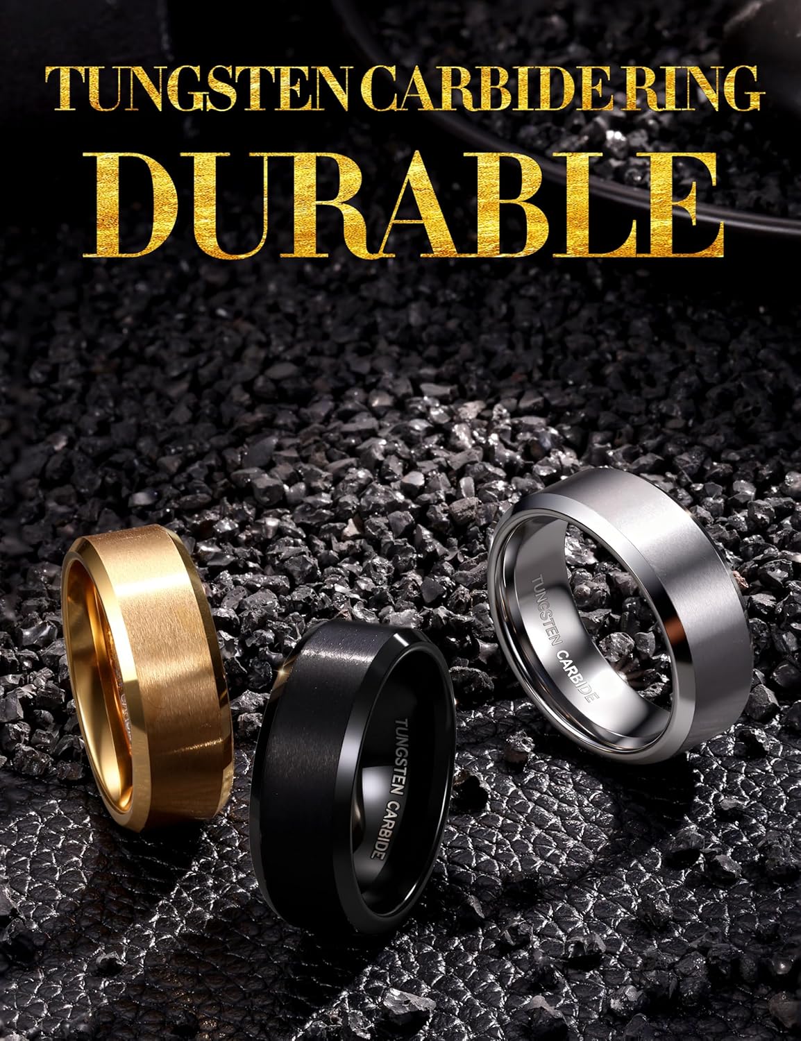 Jstyle Tungsten Mens Wedding Band 8MM Wedding Ring for Men Matte Surface - Beveled Polished Edge Anniversary Promise Rings, Men Ring Jewelry Comfort Fit Size 6-14 - Image 6