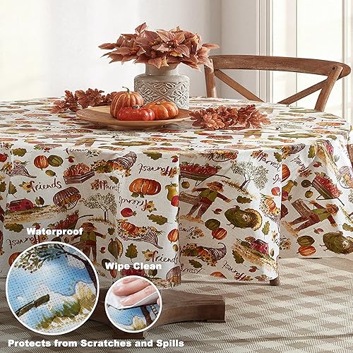 Miniatura 13 de Newbridge Country Pumpkin Farm - Mantel de vinilo con parte trasera de franela de Acción de Gracias, de otoño, de fácil cuidado, con reverso