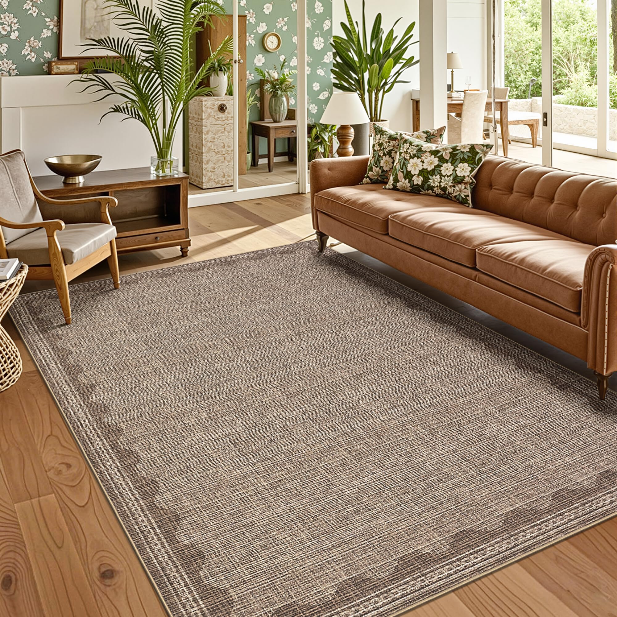 GarveeHome 5x7 Rug for Living Room, Scalloped 5 X 7 Area Rugs Washable Non-Slip Solid Coffee Modern Minimalism Low-Pile Carpet for Bedroom Dining