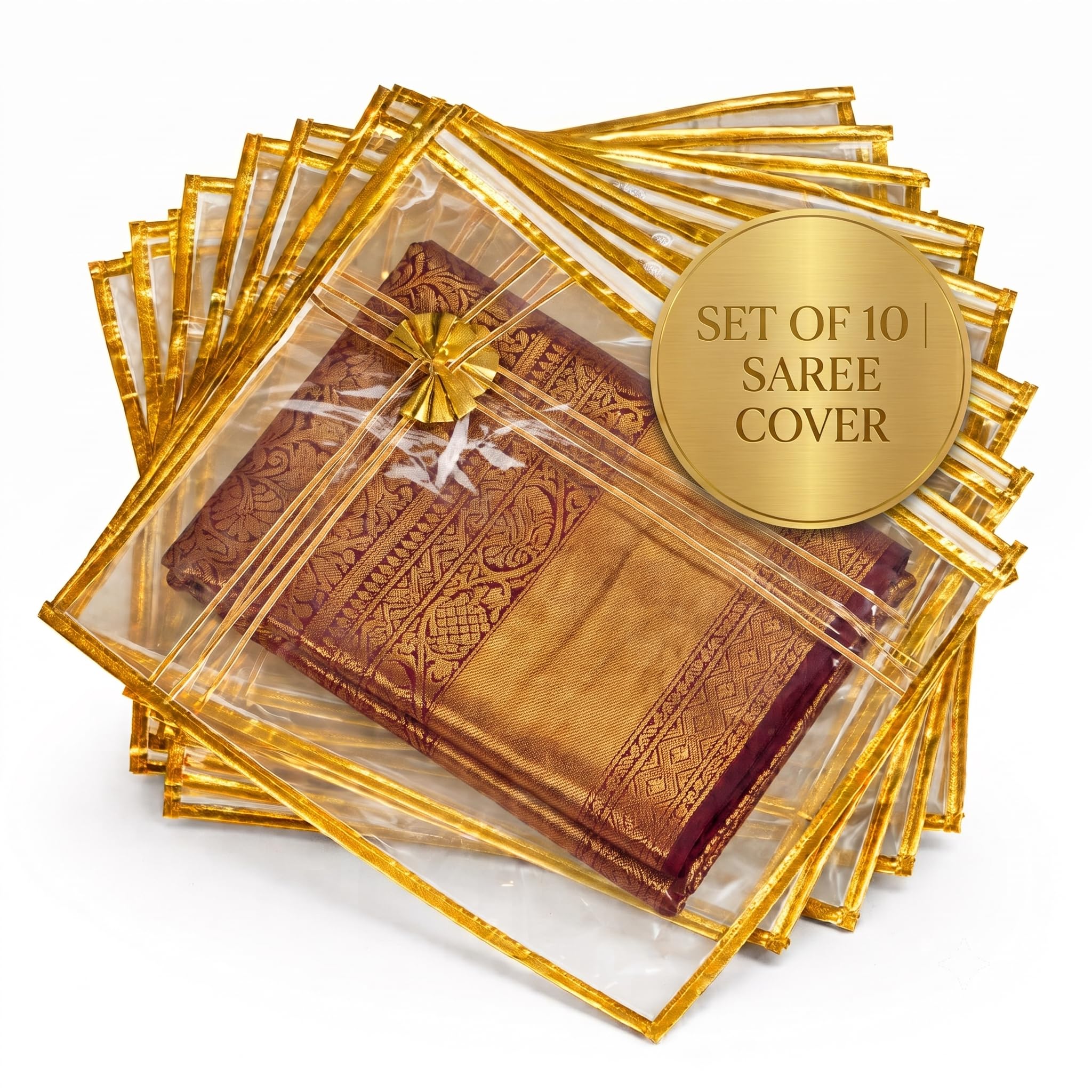 SUREVER Transparent saree covers for storage - Suit cover pouch bags with zip for wedding gift, single organiser cloth pouches for gifting pack of 10-image-29