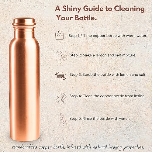 Vista 17 de Botella de agua de cobre puro de 34 onzas – Recipiente de cobre ayurvédico a prueba de fugas hecho a mano para agua potable – sin BPA, salud