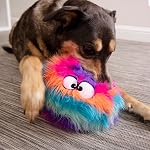 goDog Furballz Squeaky Plush Ball Dog Toy, Chew Guard Technology - Cool Rainbow, Large