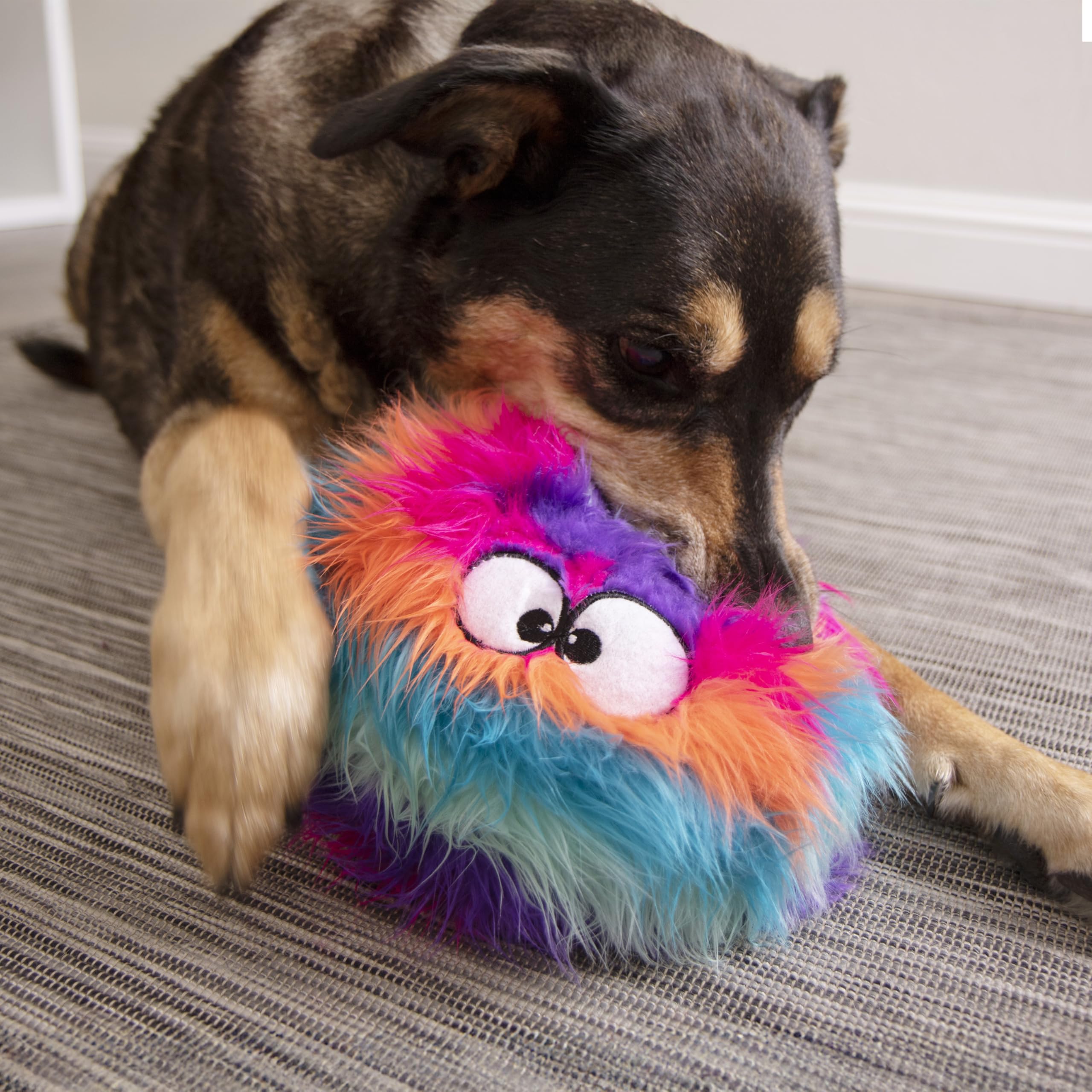 Moonmoon goDog Furballz with Chew Guard Technology Plush Dog Toy, Large, Bright Rainbow