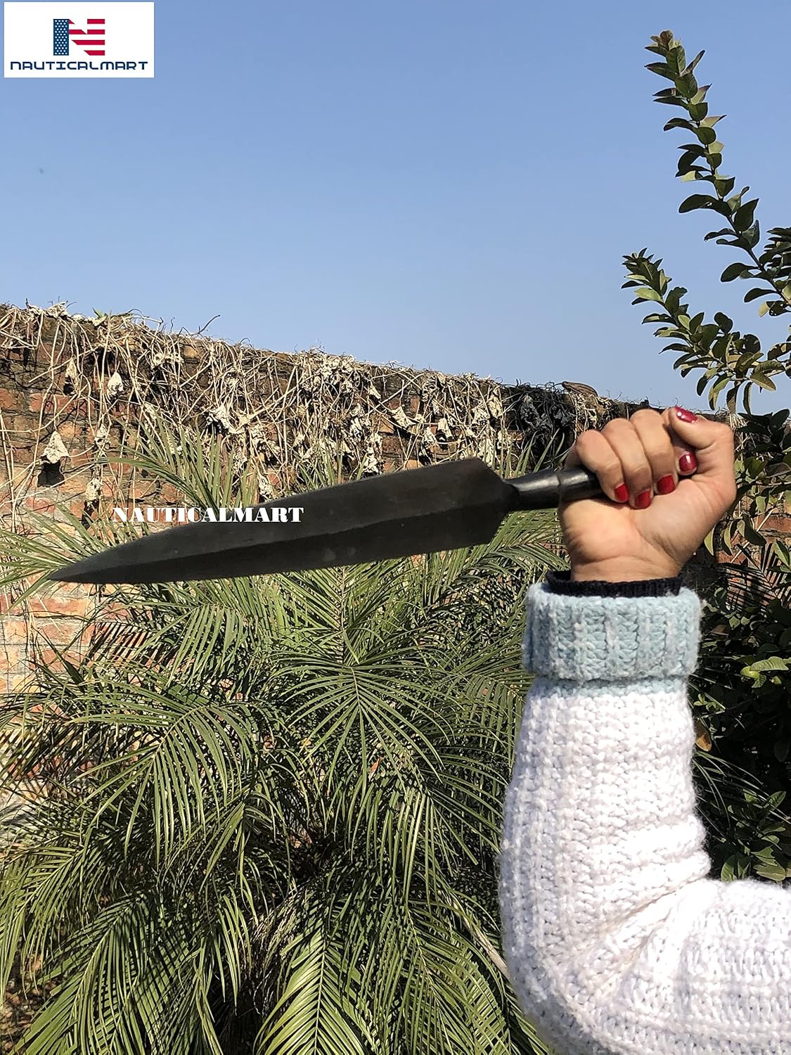 Nautical-Mart Hand Forged Viking Saga Iron Spear Head Reproduction Roman Or Medieval Steel Spearpoint (15 Inches, Black Antique)