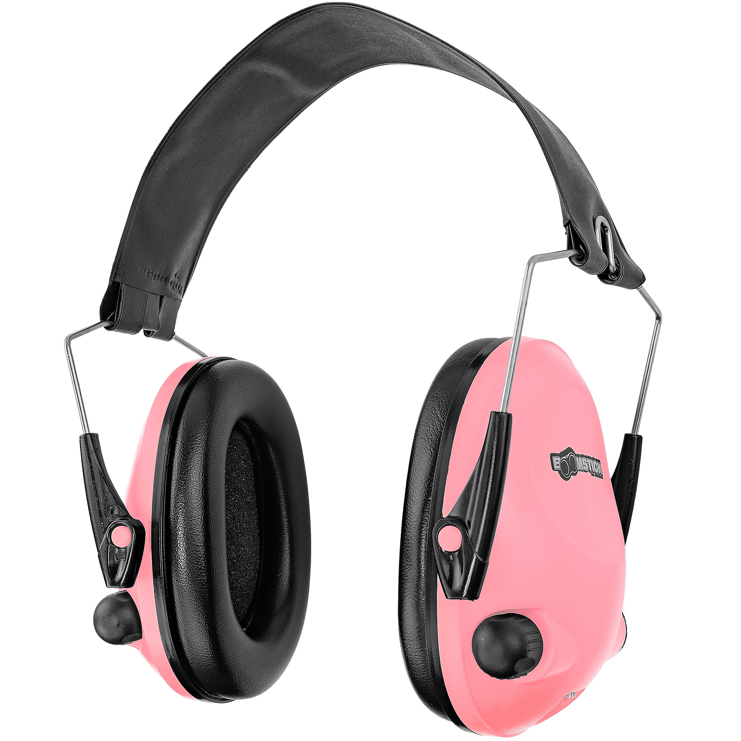 BOOMSTICK Pink Electronic Ear Muff with 4 AAA Batteries – Noise-Canceling Hearing Protection for Shooting, Hunting, and Work