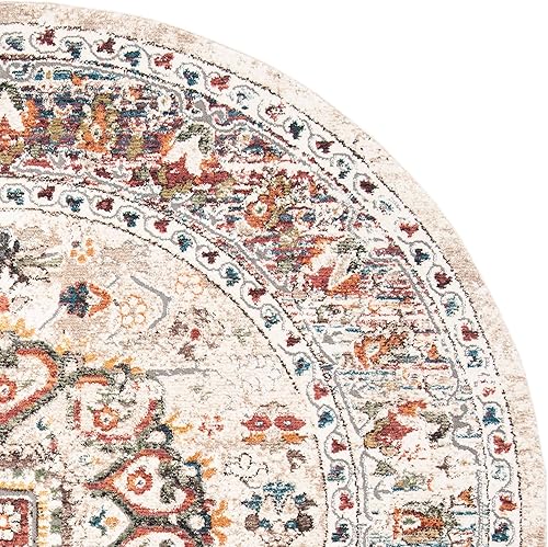 Miniatura 5 de SAFAVIEH Carlyle Collection - Alfombra de área redonda, 6 pies 7 pulgadas, marfil y dorado, diseño vintage oriental envejecido, no desprende pelusa