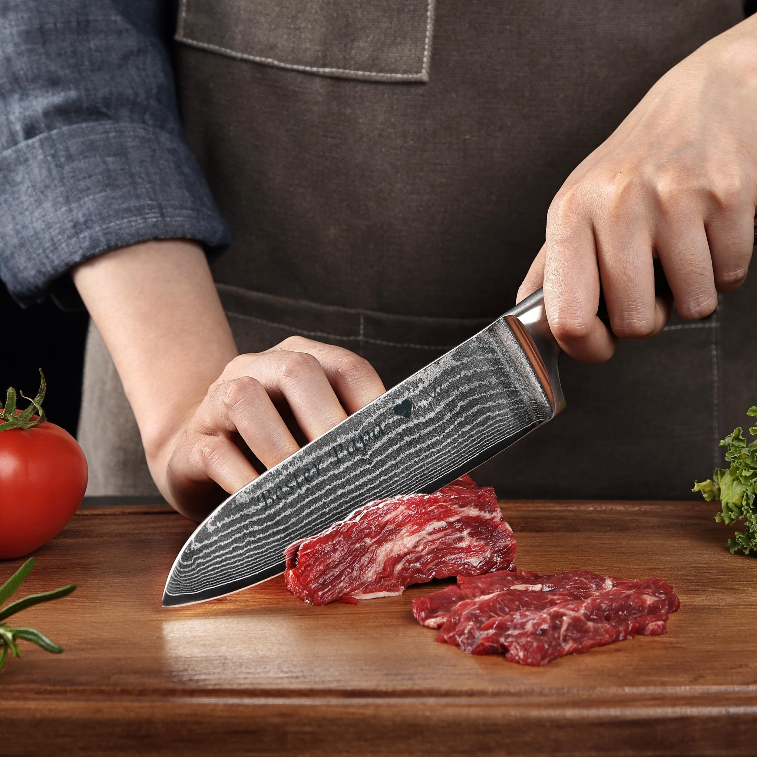Wakoli EDIB Damastmesser Santoku mit Gravur – Personalisiertes Messer, 17 cm Klinge aus 67 Lagen Damaststahl (VG10-Kern), Pakkaholzgriff – Scharfes Küchenmesser Geschenk, Geschenkverpackung