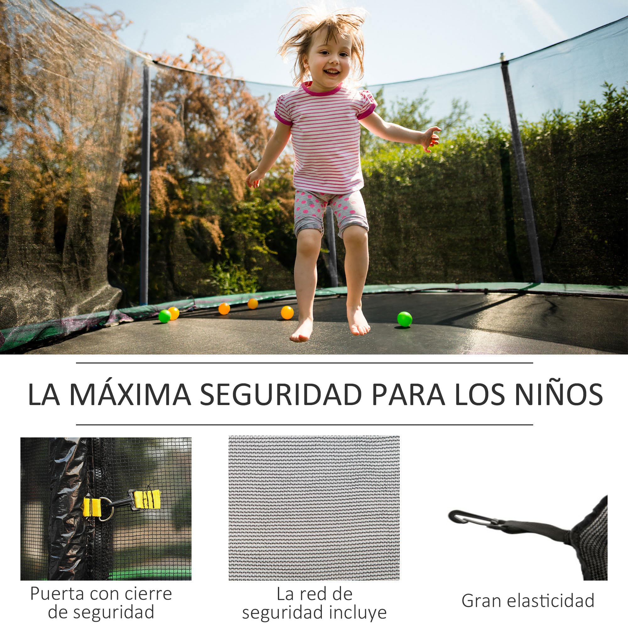 HOMCOM Red de Seguridad de Reemplazo para Trampolín Cama Elástica Redondo Ø305 cm para Exterior con Puerta con Cremallera para 6 Postes Rectos Ø305x180 cm Negro