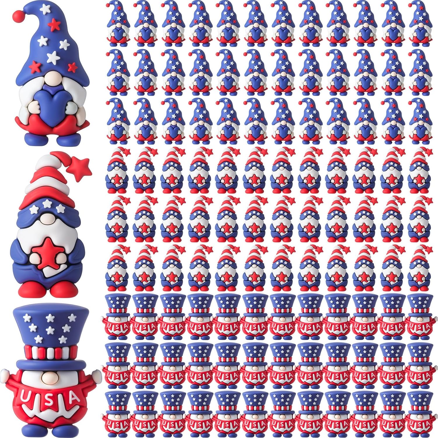 DoubleFill 30 Pcs 4th of July Patriotic Mini Gnomes Figurines Small Gnomes Figures Tiny Miniatures Statue Decor America Anniversary 250th Memorial Day Gifts Bulk Home Office Hide and Seek Decoration