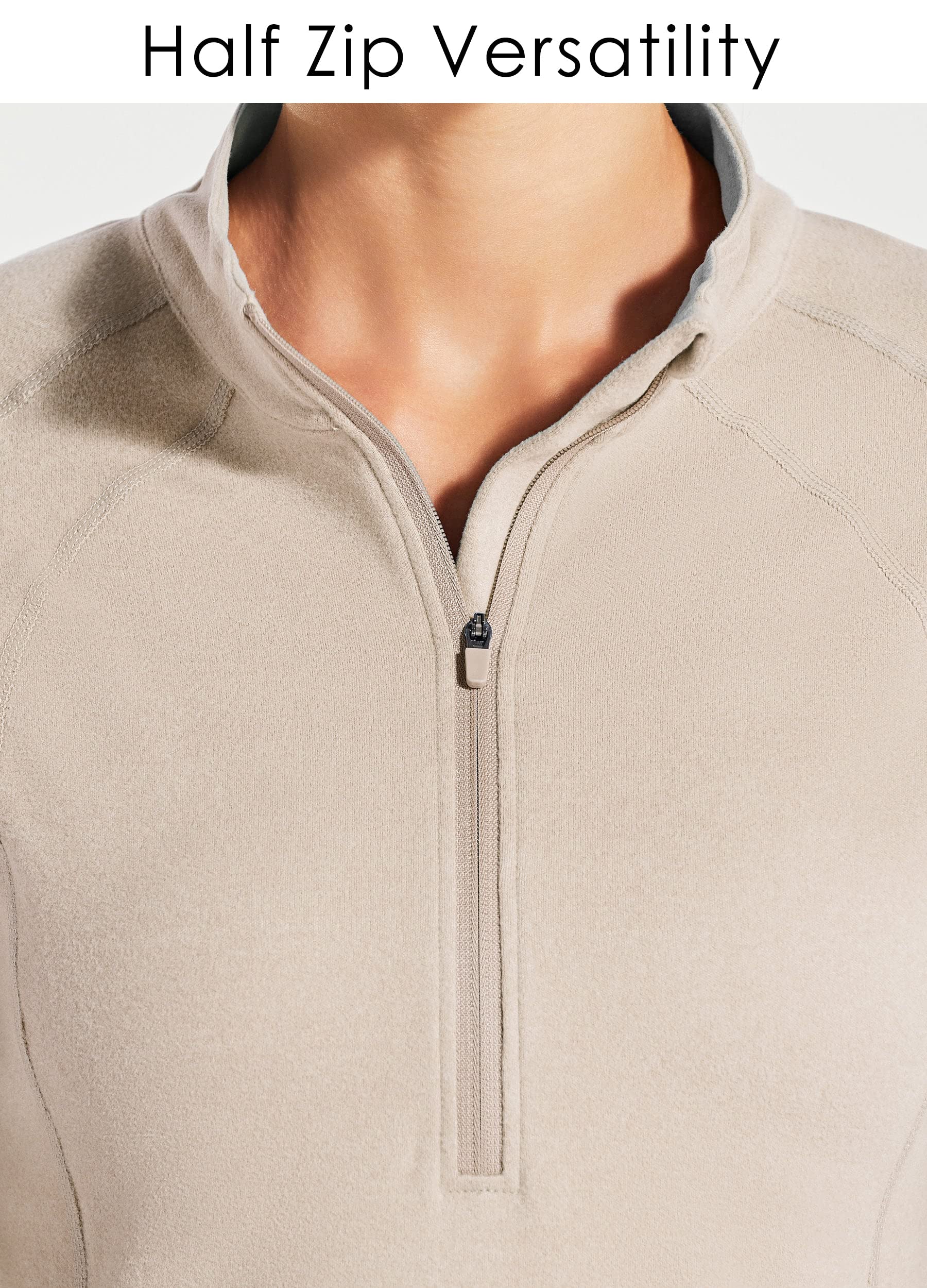 Willit Veste de course à pied en polaire thermique pour femme - Chemise d'équitation - Manches longues - Demi-fermeture éclair - Équipement d'hiver