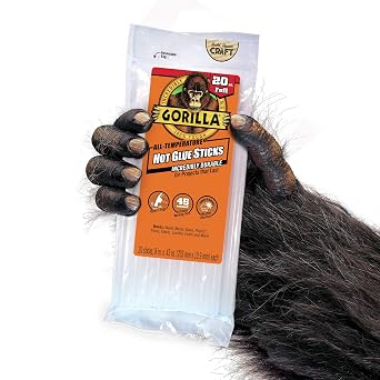 Gorilla Hot Glue Sticks, Clear, Full Size, 8 x 0.43, 20 Count