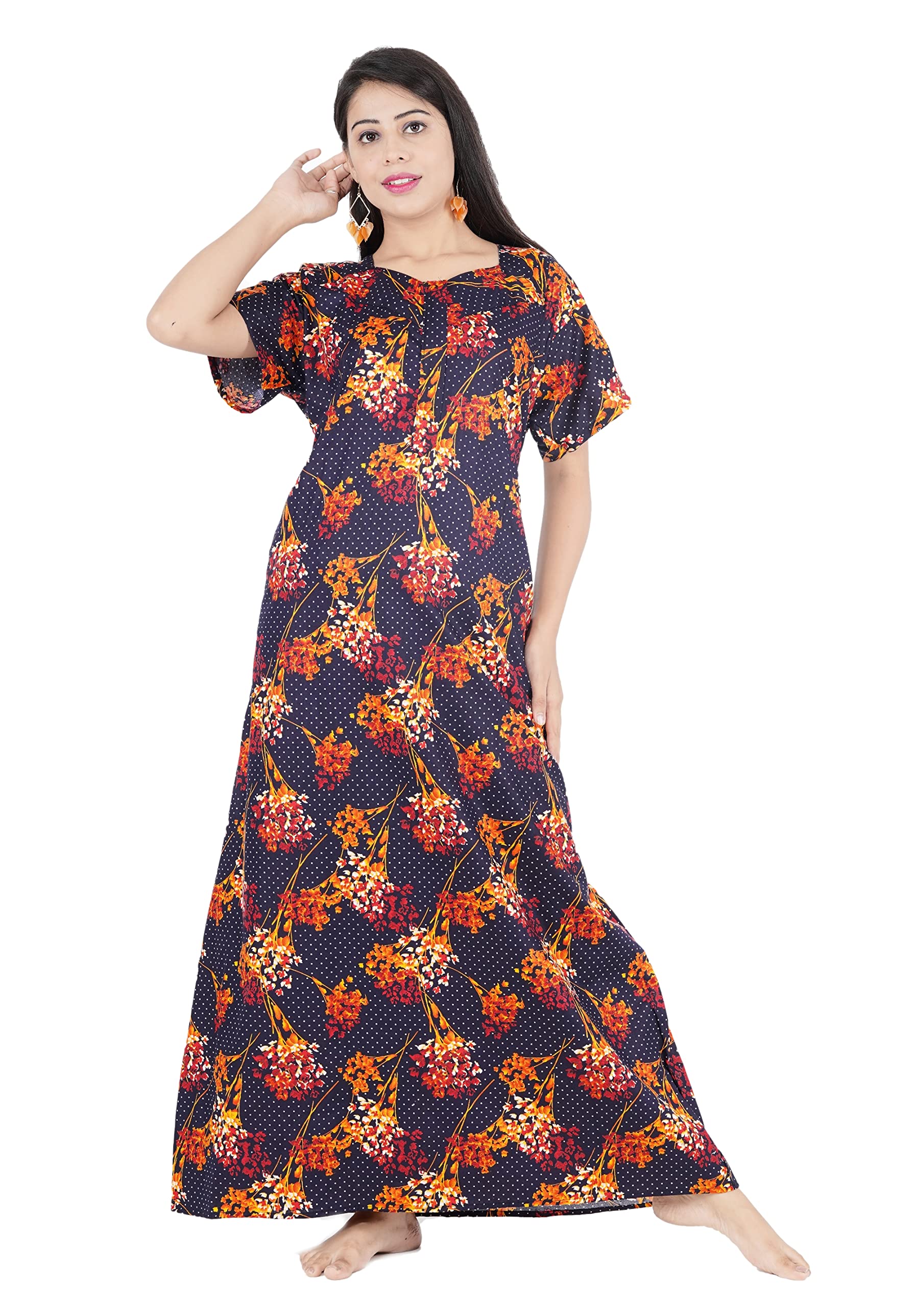 GenericShrisay Fashion AH Women's Cotton Ankle Length Nighty ( SFN-108 , Multicolour , Free Size )