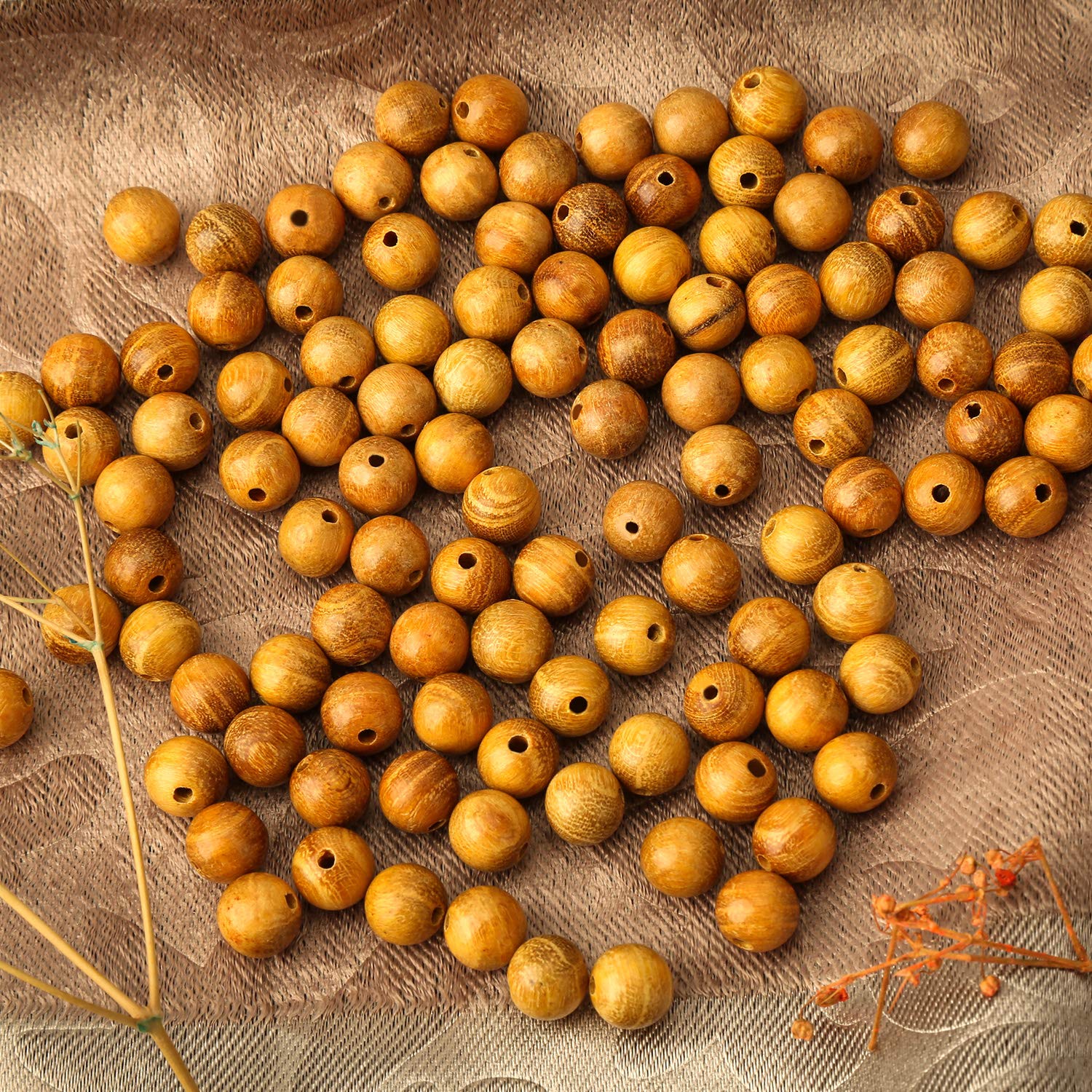 500 cuentas redondas de sándalo natural de 10 mm, hermosas cuentas espaciadoras pulidas hechas a mano con cordón para pulseras, collares, fabricación de joyas [palisandro dorado (200 unidades, 10 mm