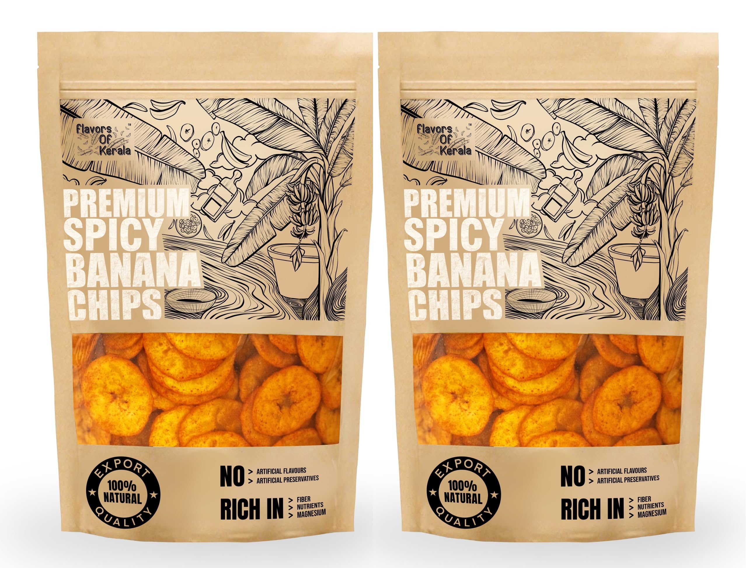 FLAVORS OF KERALA (FOK) | Premium Spicy Banana Chips Wafers In Coconut Oil | Fresh, Thin, Crispy, Namkeen Snack (300 GM) |-image-11