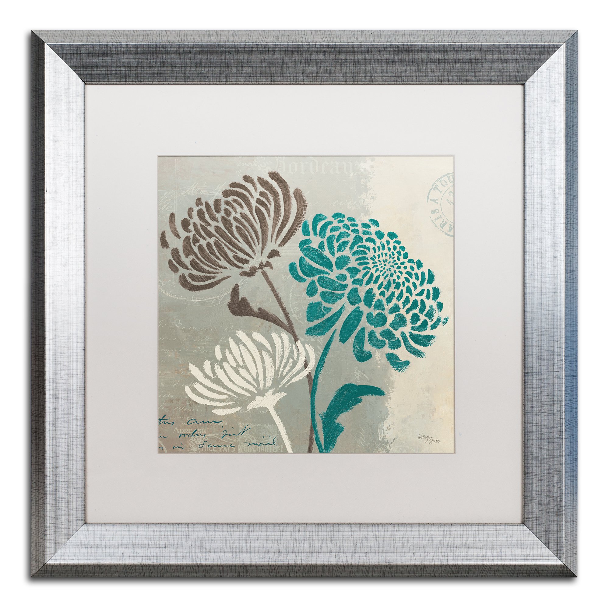 Trademark Fine Art Chrysanthemums II by Wellington Studio, White Matte, Silver Frame 16x16-Inch