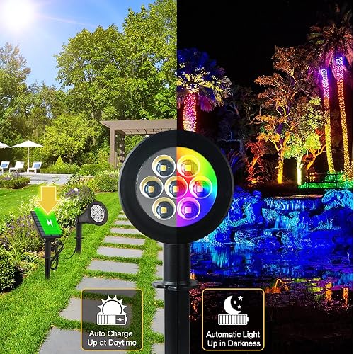 Miniatura 3 de T-SUNUS Paquete de 6 focos solares para paisajes que cambian de color, luces solares impermeables para exteriores, luz de estanque de jardín, luz de