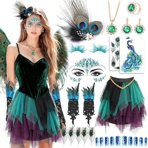 ZJTAPE Disfraz de pavo real para mujer, accesorio de pavo real, falda de tul con