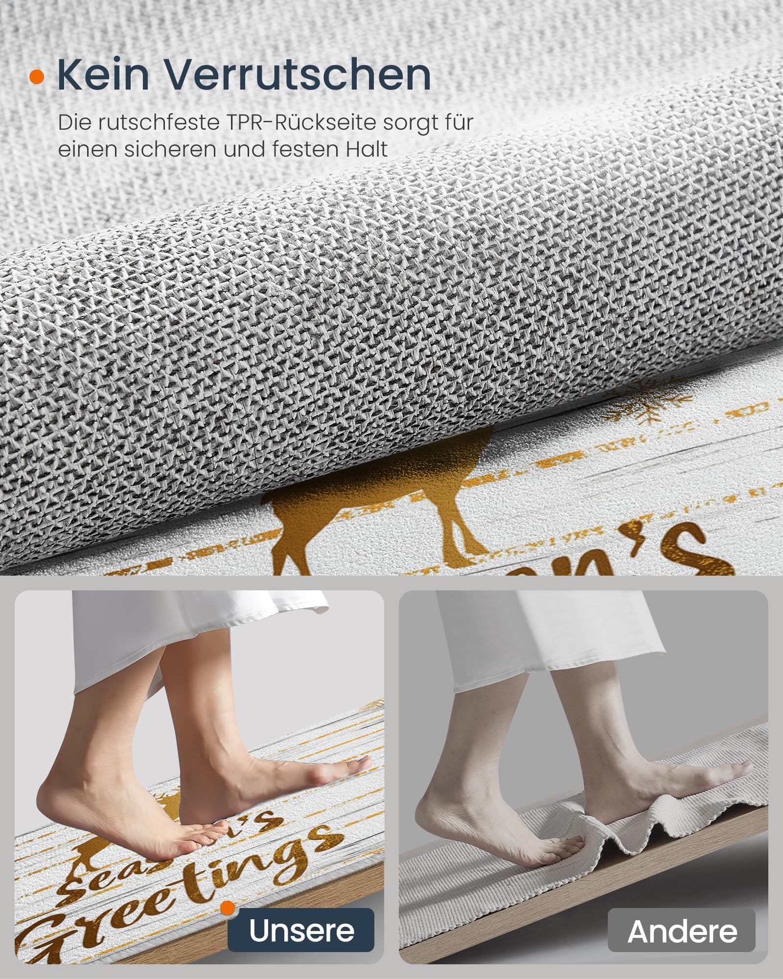 Tapetes Lavables Para Interiores Pequeños, Reno Navideño Con Lámina Dorada, Veta Madera Sencilla, Suave Antideslizante, Felpudo De Pelo Corto Para Entrada Pasillo Dormitorio (Oro Blanco, 80X120Cm)