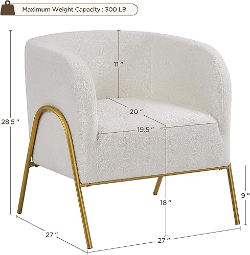 Miniatura 10 de Yaheetech Silla decorativa, moderna silla de tocador de tela Boucle con patas doradas, sillón acogedor y mullido para sala de estar, sala de