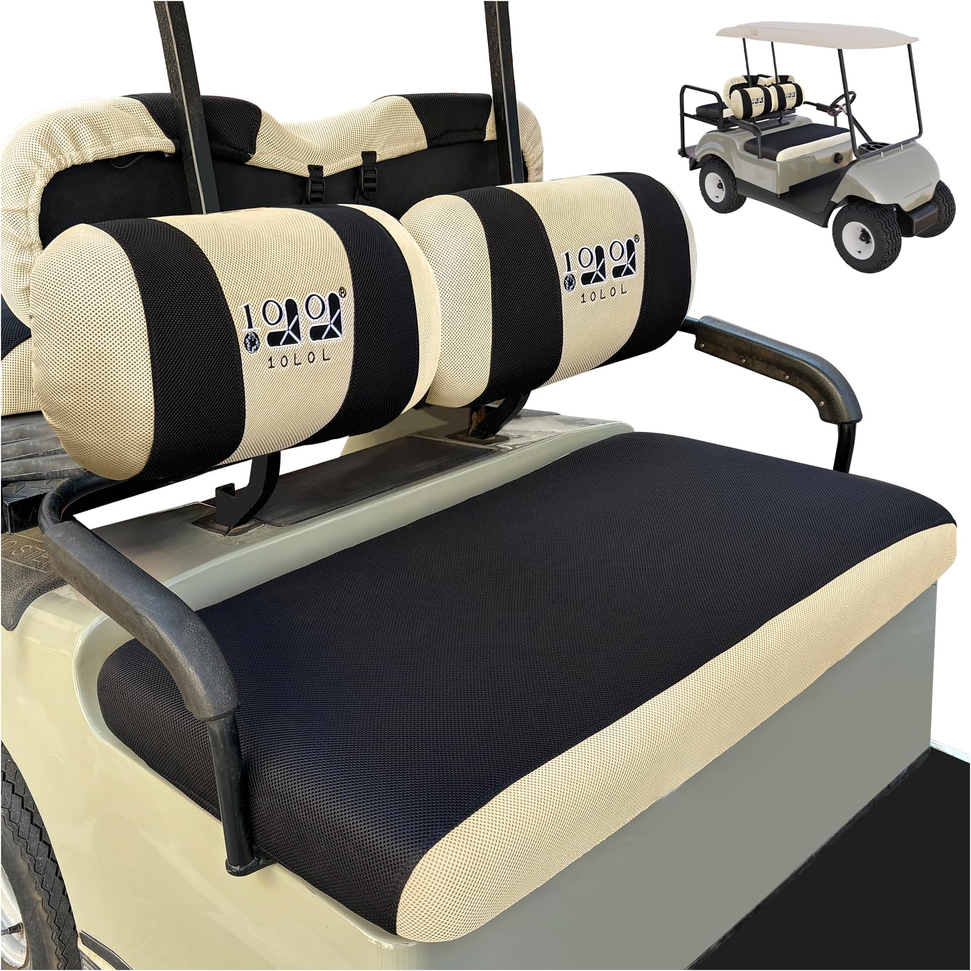 10L0L Golf Cart Seat Cover Set for Yamaha G2 G8 G9 G16 G19 G22, Club Car DS Pre-2000 & EZGO Marathon, Front Bench Cover with 2 Backrest Covers, Breathable Washable Mesh