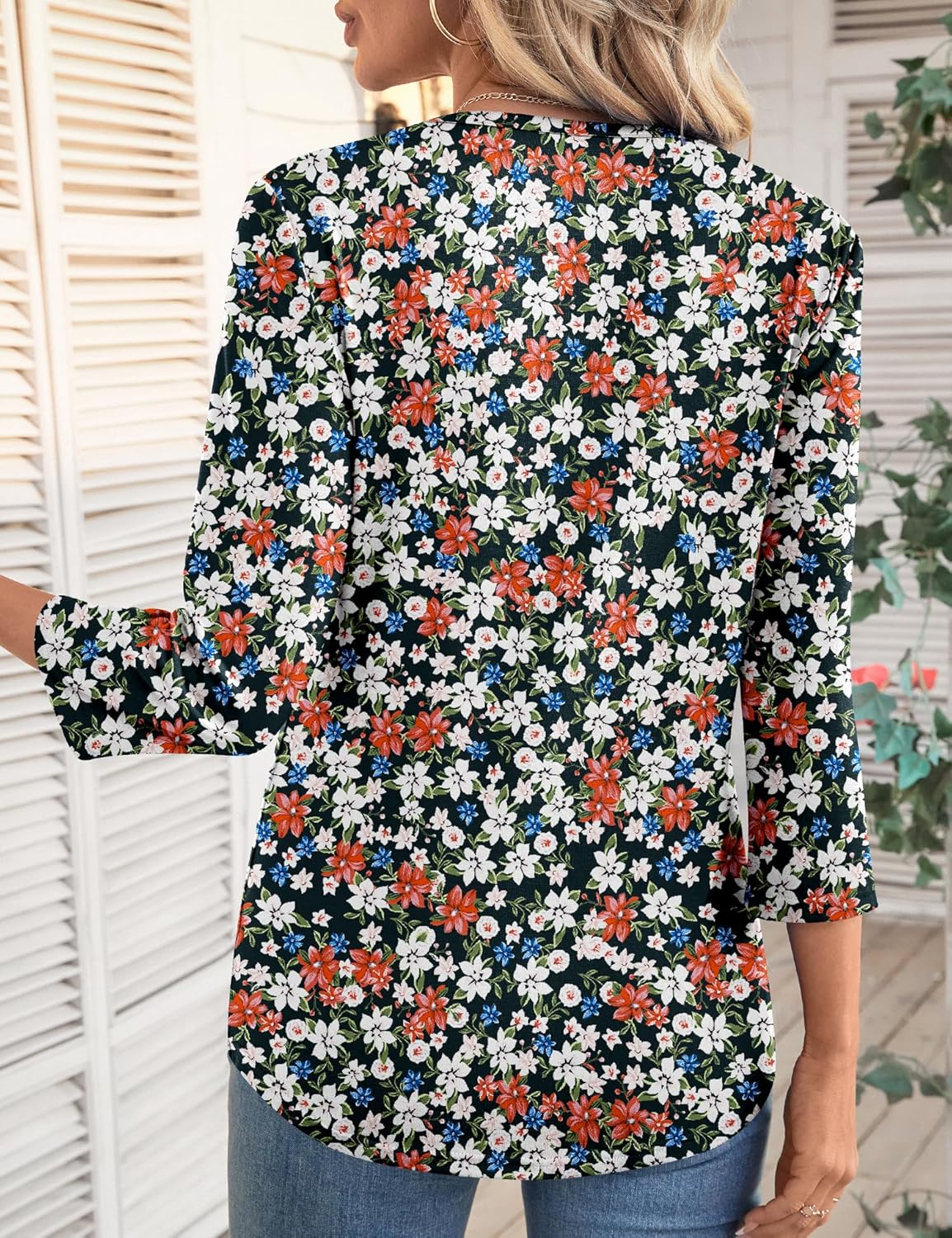 LOMON 3/4 Length Sleeve Womens Tops Spring Summer Fashion 2026 Tops Crew Neck Pleated Shirts Tunic Top Loose Fit - Image 6