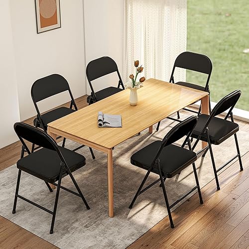 Miniatura 2 de Paquete de 8 sillas plegables acolchadas de cuero, marco de metal con asiento y respaldo de piel sintética, capacidad de 650 libras, silla plegable