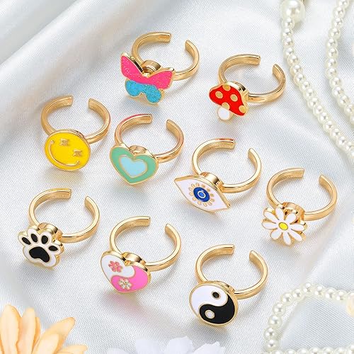 Miniatura 5 de Juego de 9 anillos giratorios para la ansiedad, anillos giratorios para la ansiedad, anillos giratorios apilables, anillos giratorios calmantes y