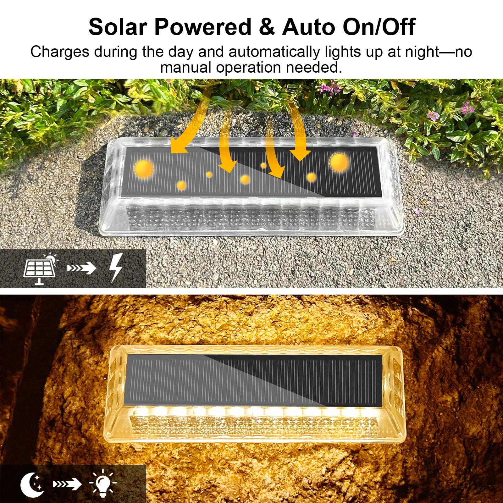 Lacasa Luces Solares LED Exterior Jardín, 8 uds Luz Solar Exterior IP68 Impermeable, Blanco Cálido 2700K,Iluminación Solar para Jardin, Terraza, Escaleras, Senderos