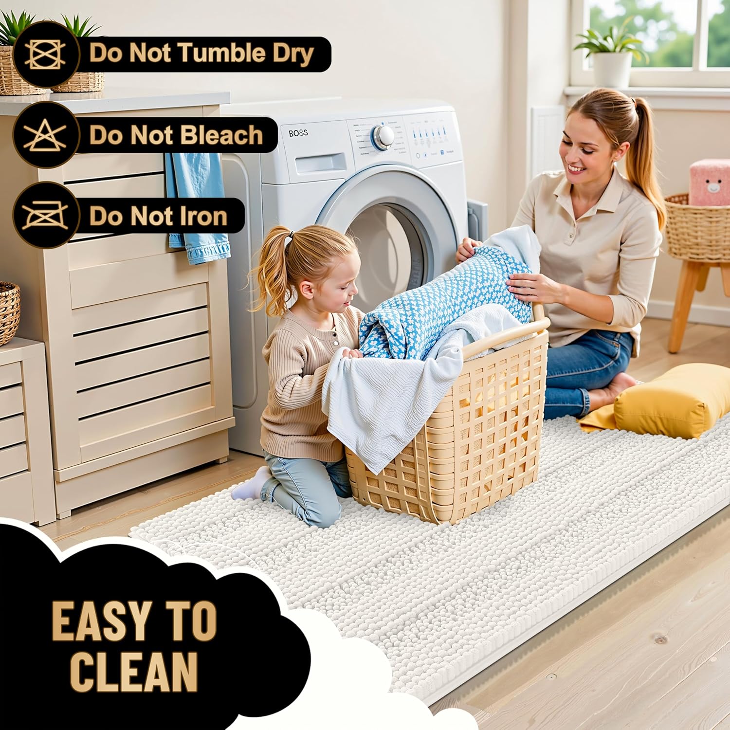 OLANLY Thick Bathroom Rugs 30x20, Extra Soft Absorbent Chenille Striped Bath Rugs, Rubber Backing, Machine Wash Dry, Bath Mats for Bathroom Floor, Tub and Shower, Home Decor Accessories, Ivory - Image 5